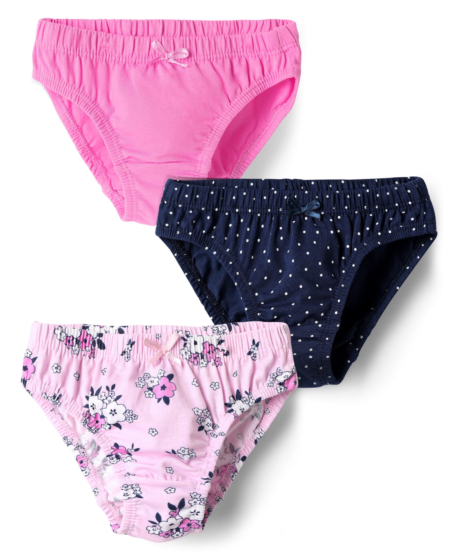 Honeyhap Premium Cotton Elastane Knit Panties with Polka Dots Design & Floral Print Pack of 3 - Navy Blue Light Pink & Pink-image-22