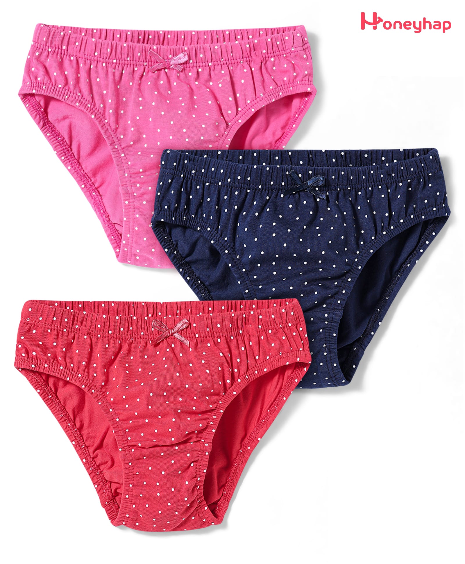 Honeyhap Premium Cotton Elastane Knit Panties With Polka Dots Print Pack of 3 - Risk Red Navy Peoney & Fadango Pink-picture-16