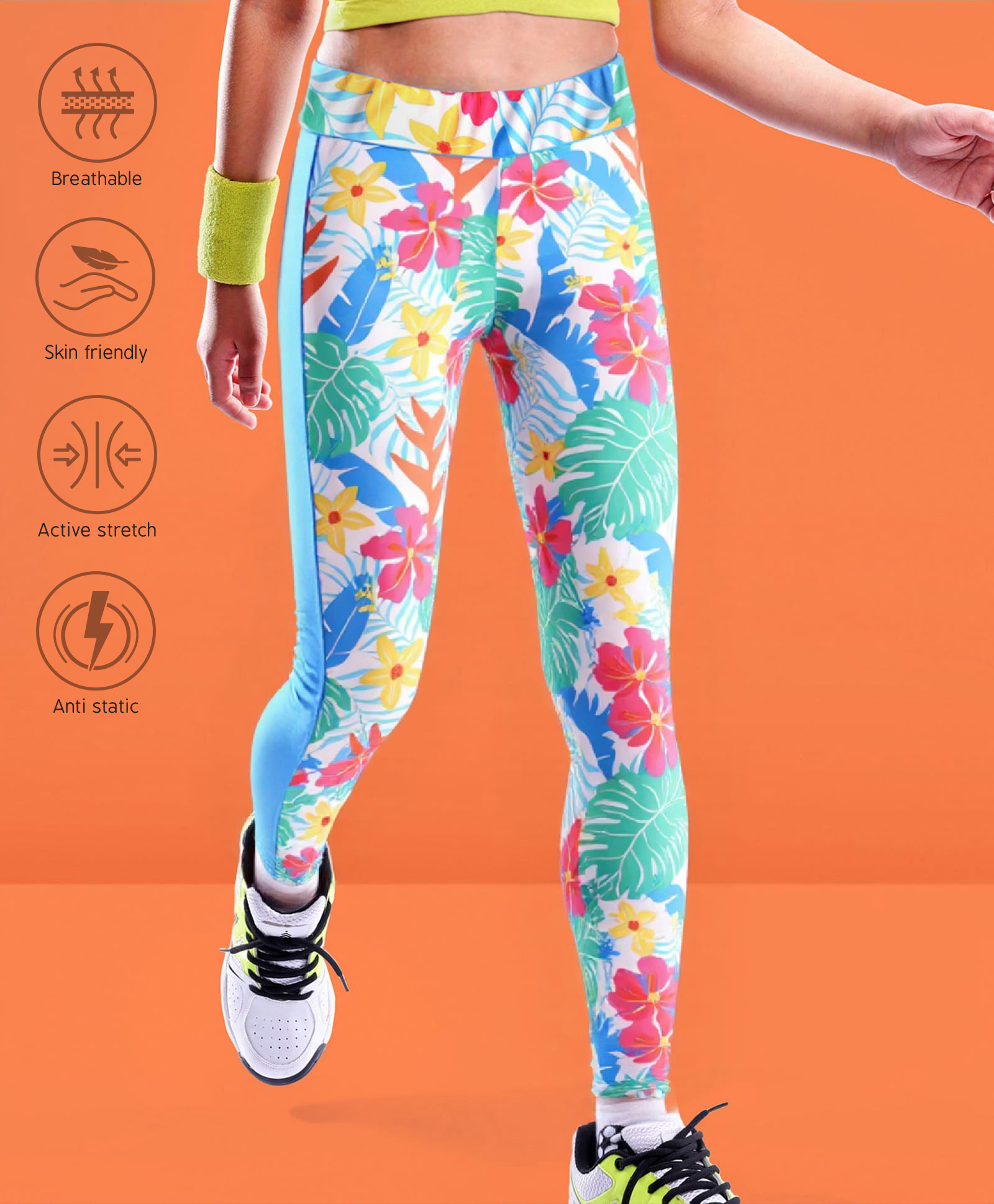 Pine Active Full Length Super Stretch Leggings Tropical Print - Blue-picture-21