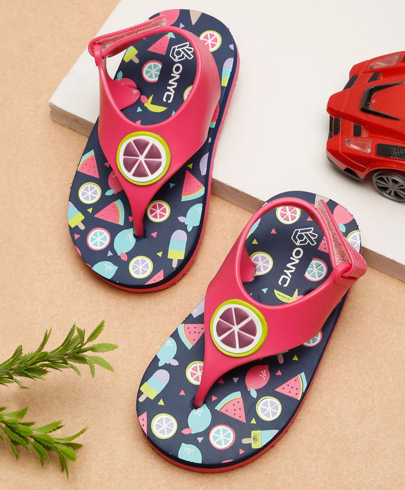 ONYC Fruits Designed Velcro Closure Flip Flops - Pink-image-29