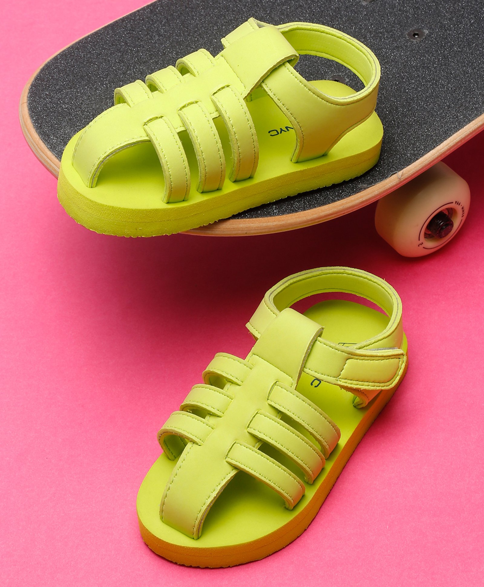 ONYC Solid Gladiator Style Velcro Closure Sandals - Lime Green-picture-11