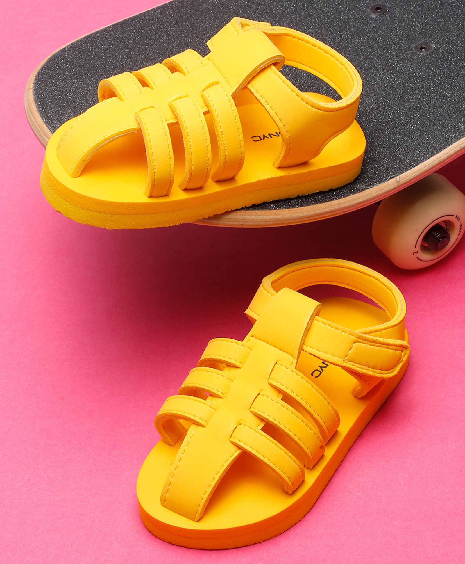 ONYC Solid Gladiator Style Velcro Closure Sandals - Mango-image-7