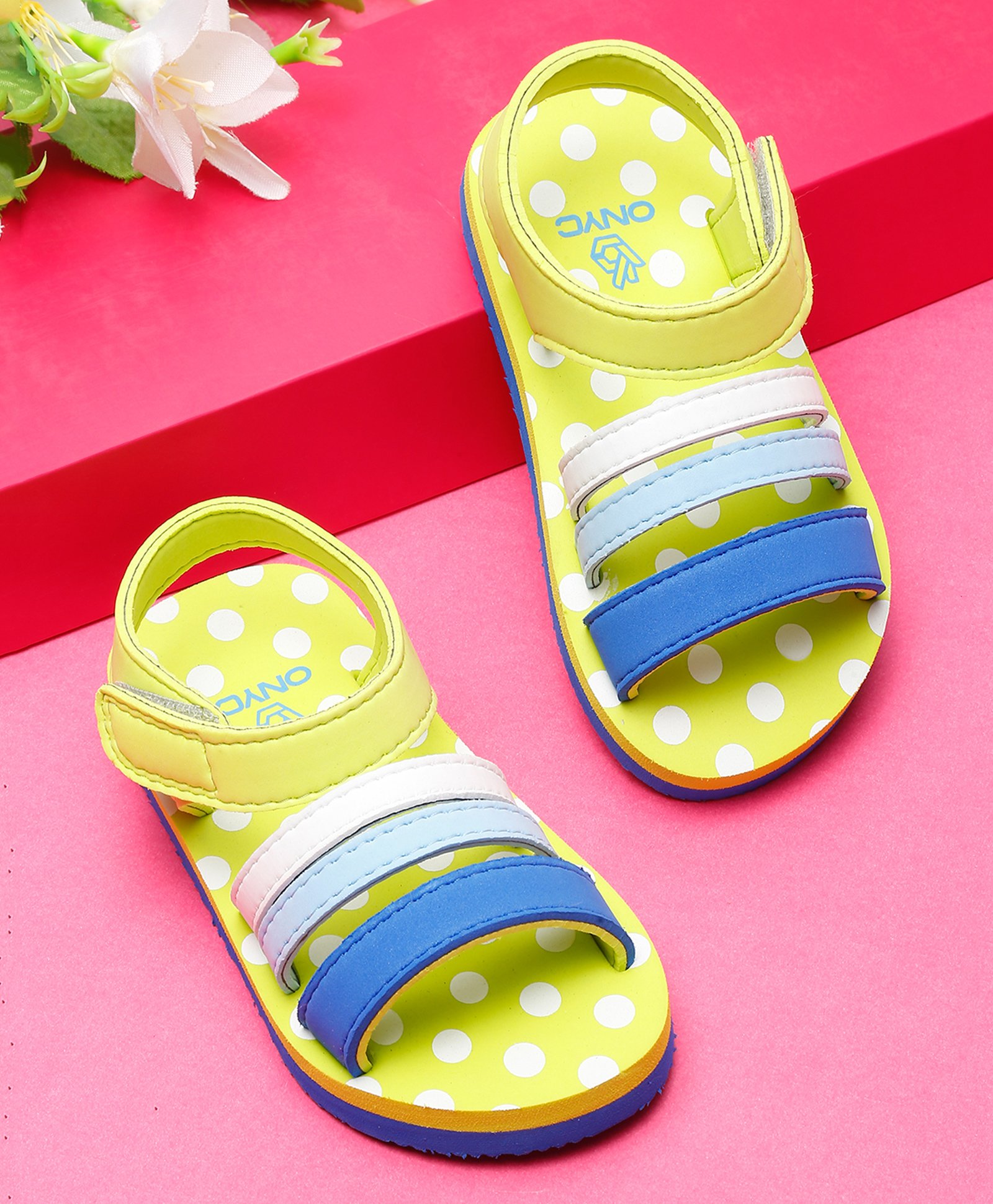 ONYC Polka Dots Designed Velcro Closure Sandals - Lime Green-picture-11
