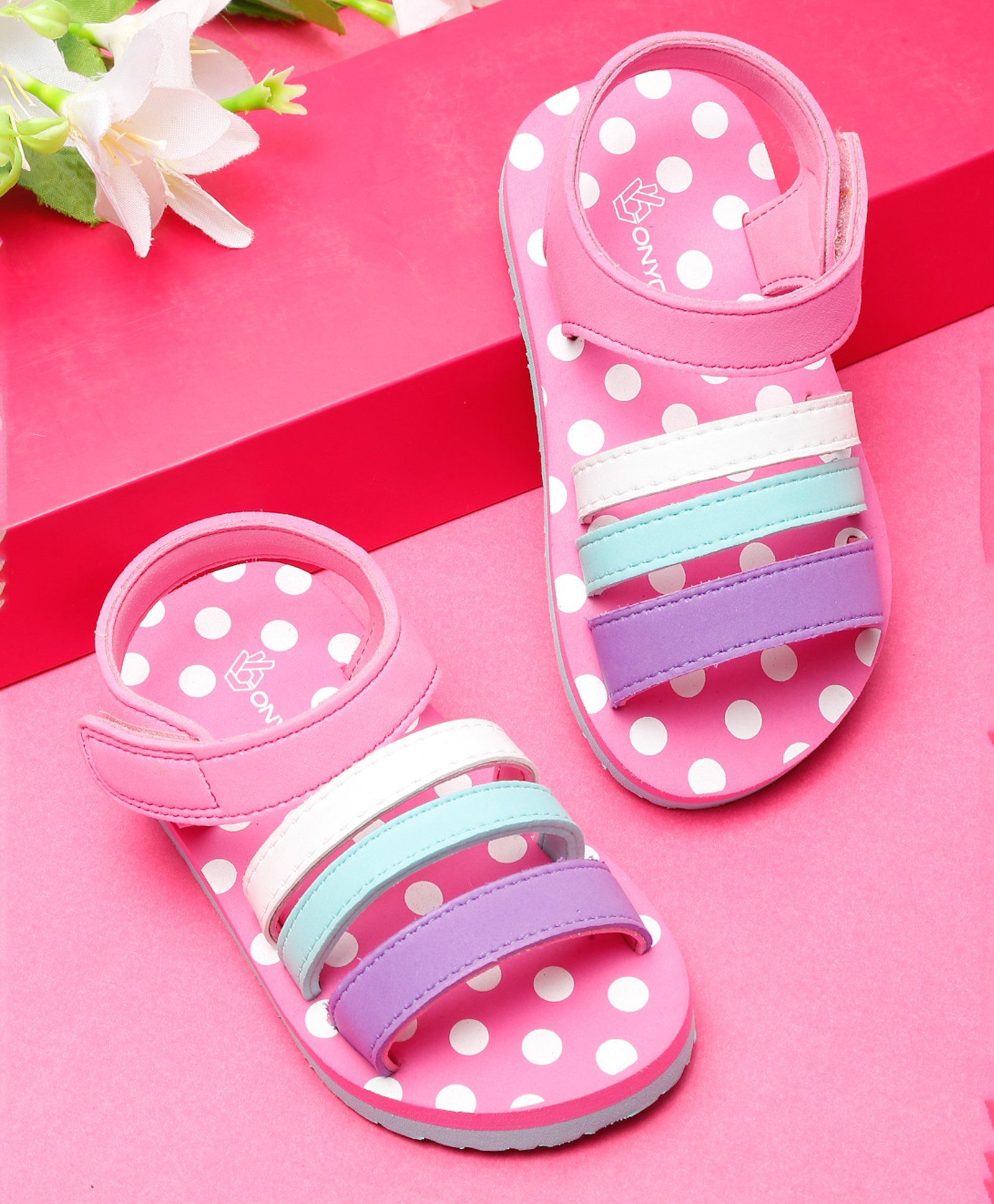 ONYC Polka Dots Designed Velcro Closure Sandals - Pink-image-47