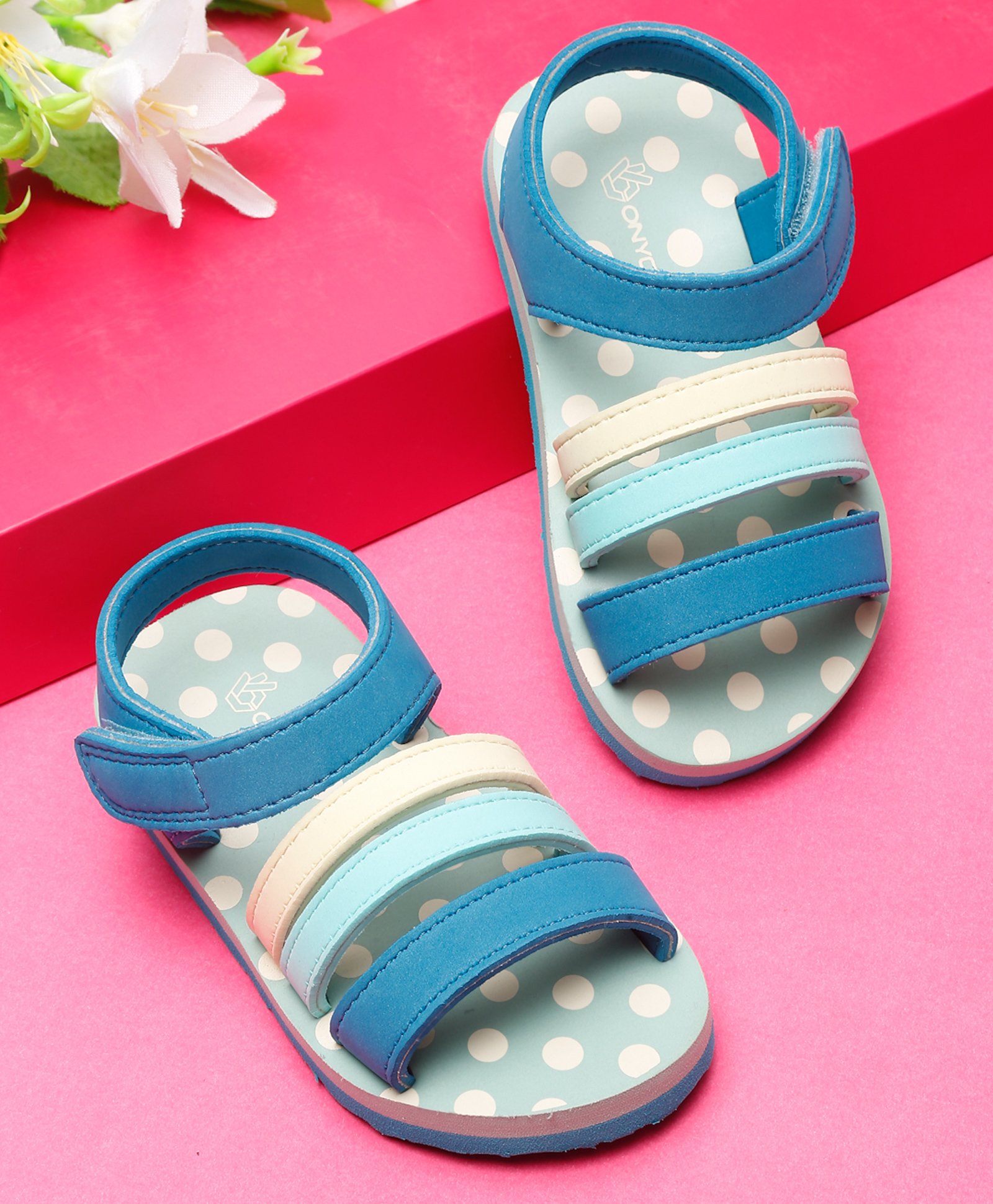 ONYC Polka Dots Designed Velcro Closure Sandals - Teal Blue-image-44