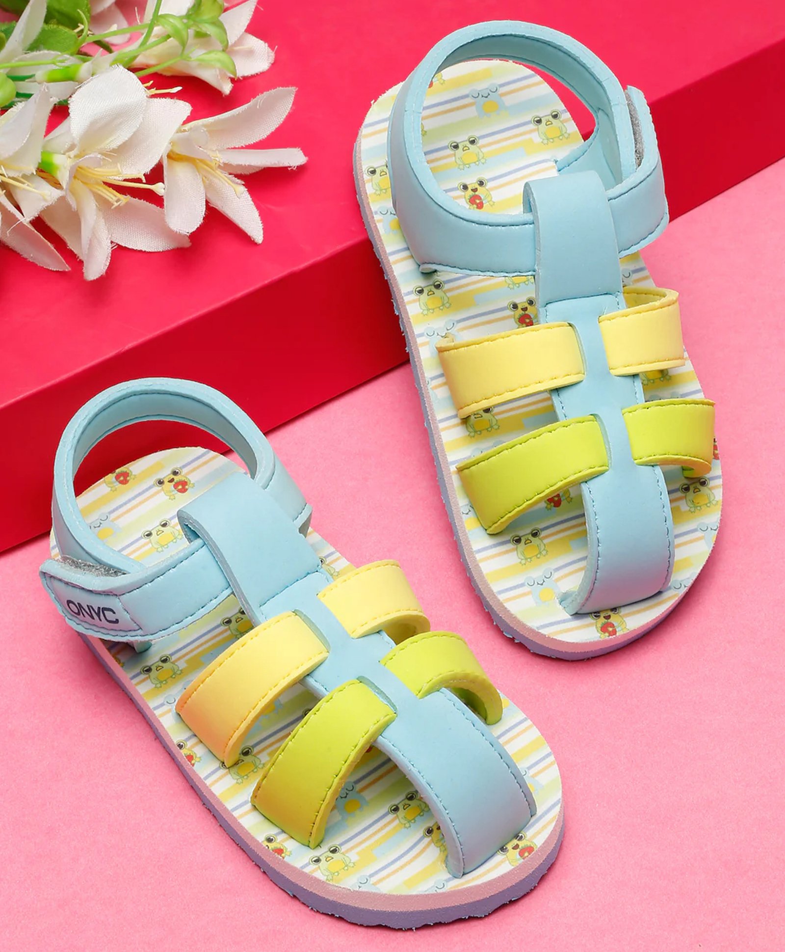 ONYC Striped & Frogs Designed Colour Blocked Sandals With Velcro Closure - Multi Colour-picture-22