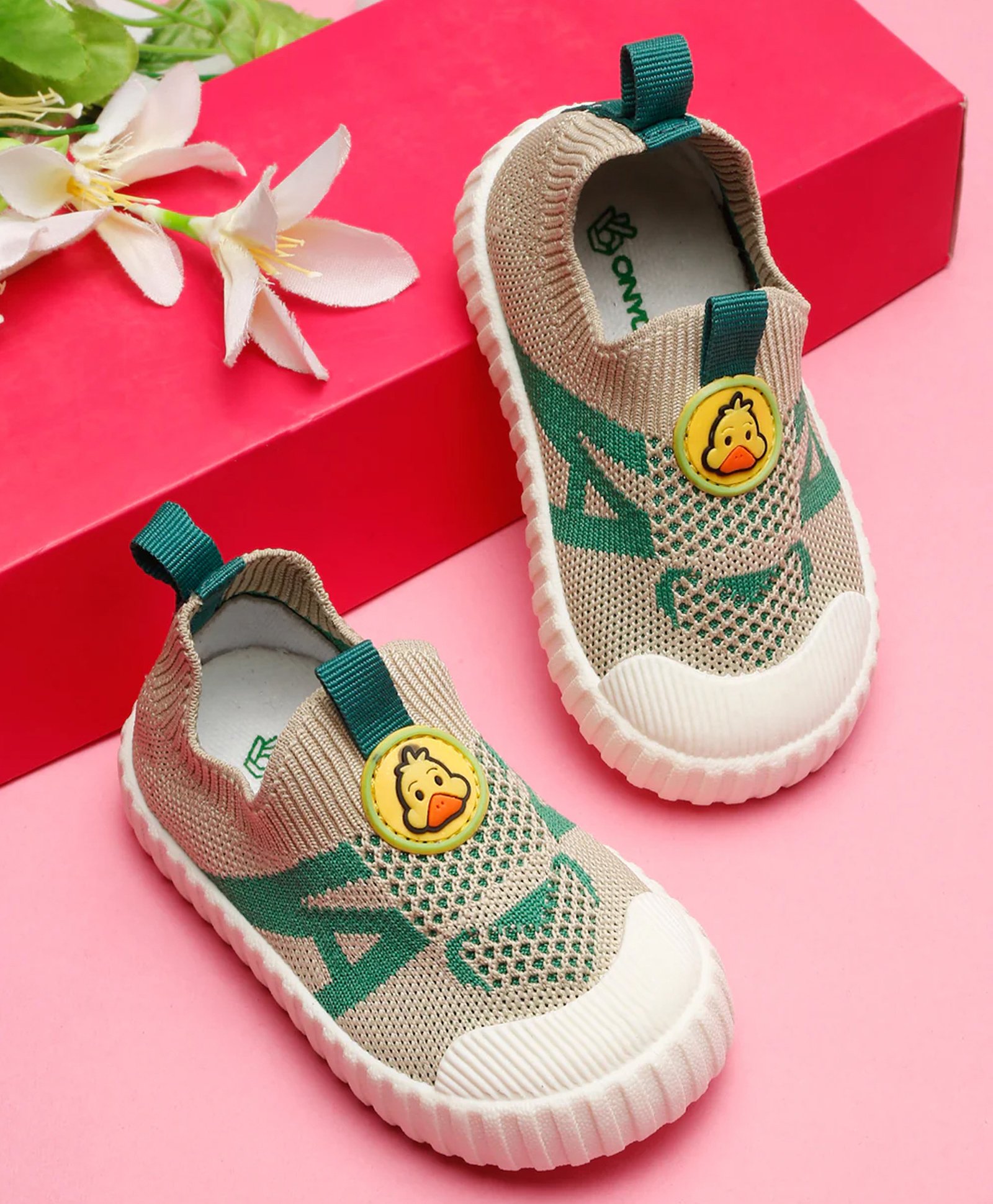 ONYC Mesh & Duck Patch Detailed Shoes - Beige & Green-image-41