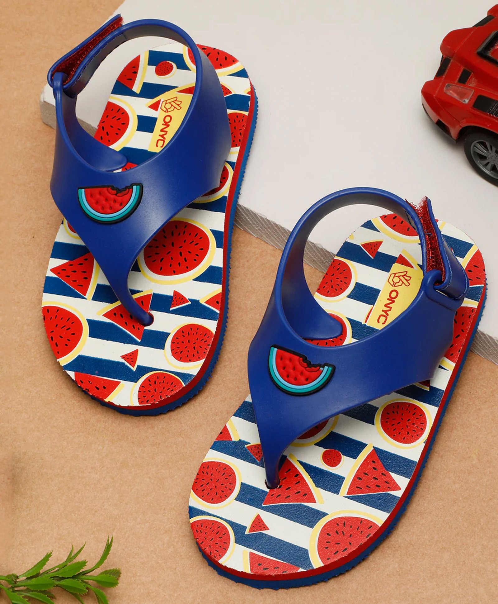 ONYC Watermelon Designed & Striped Flip Flops With Velcro Closure - Navy Blue-image-10