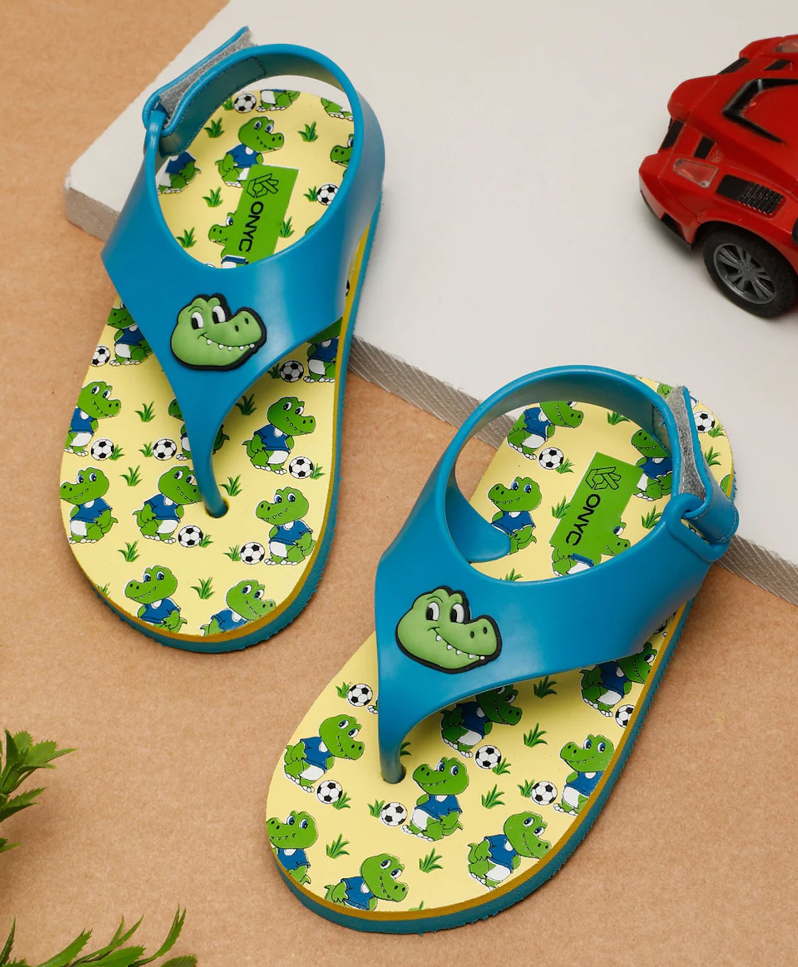 ONYC Crocodile Designed & Embellished Flip Flops With Velcro Closure - Sky Blue-image-48