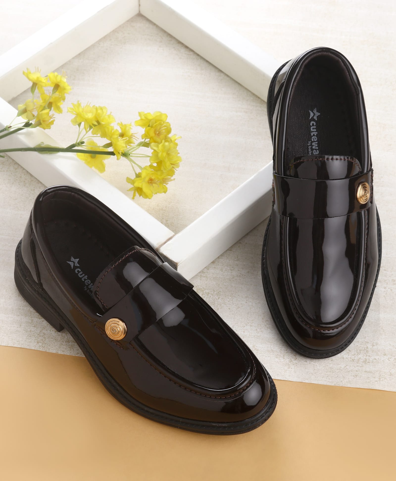 Cute Walk by Babyhug Slip on Solid Coloured Loafers with Applique - Brown
