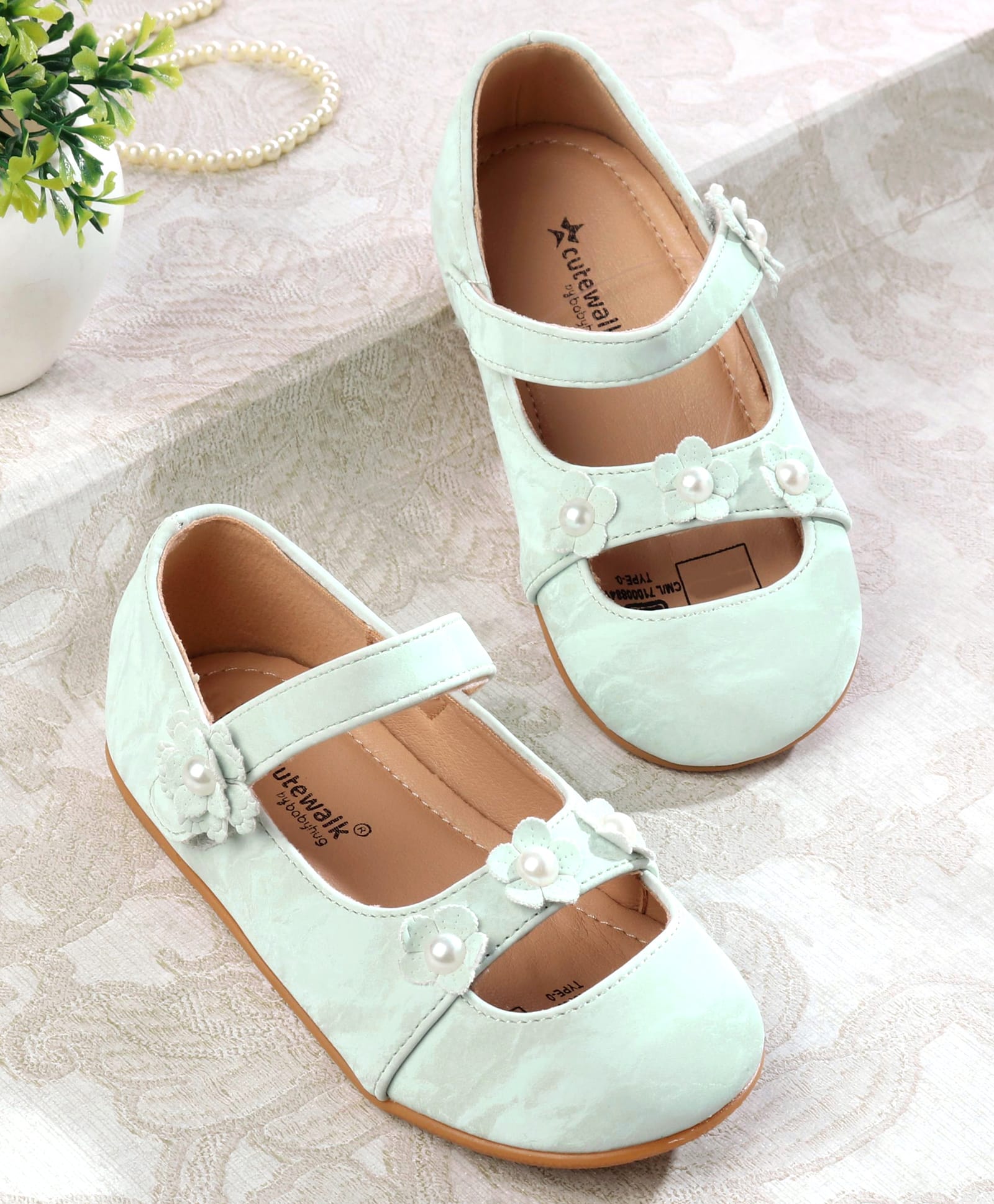 Cute Walk by Babyhug Ballerina with Velcro Closure & Floral Applique - Sea Green-image-46