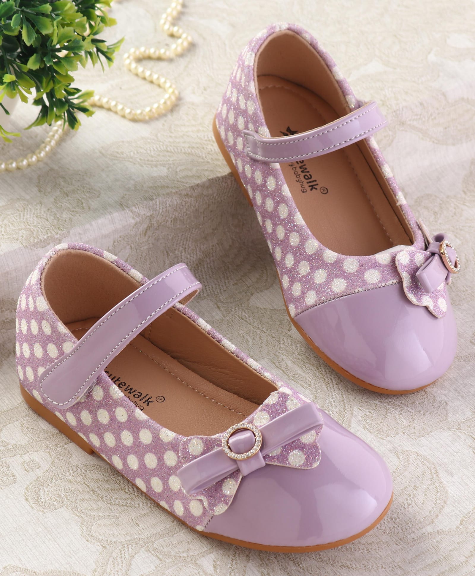 Cute Walk by Babyhug Ballerinas With Velcro Closure & Glitter Bow Applique - Purple-image-34
