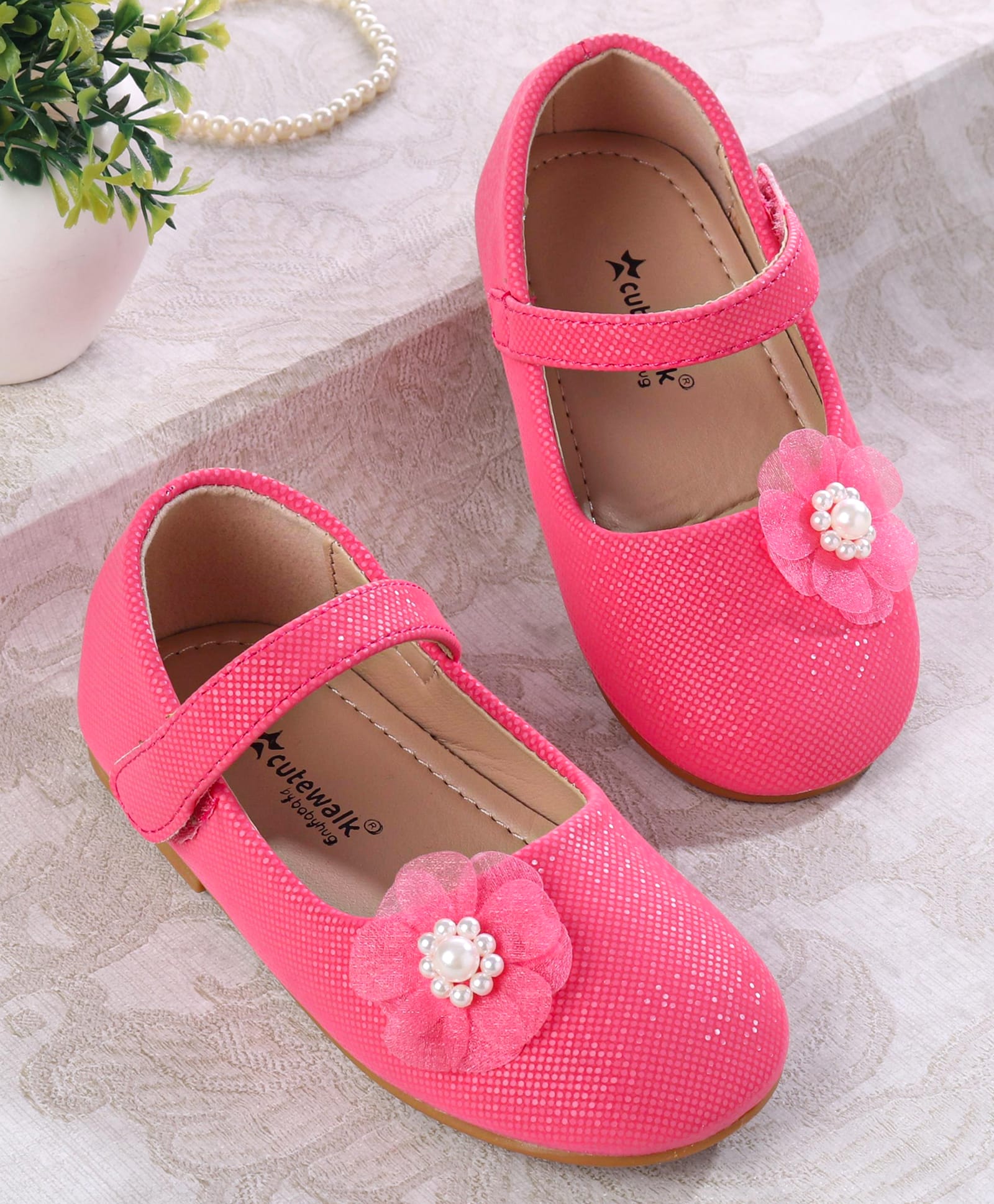 Cute Walk by Babyhug Ballerina with Velcro Closer & Floral Applique - Fuchsia-image-40