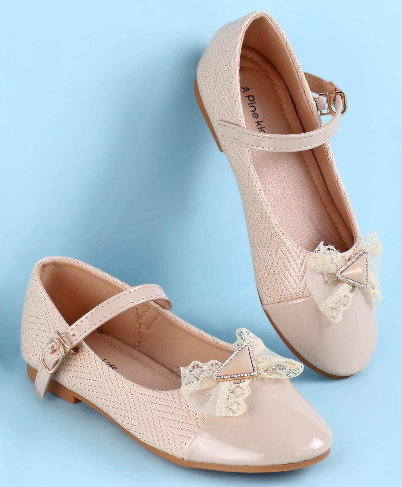 Pine Kids Clip Closure Solid Coloured Ballerina With Bow Applique - Beige-picture-33