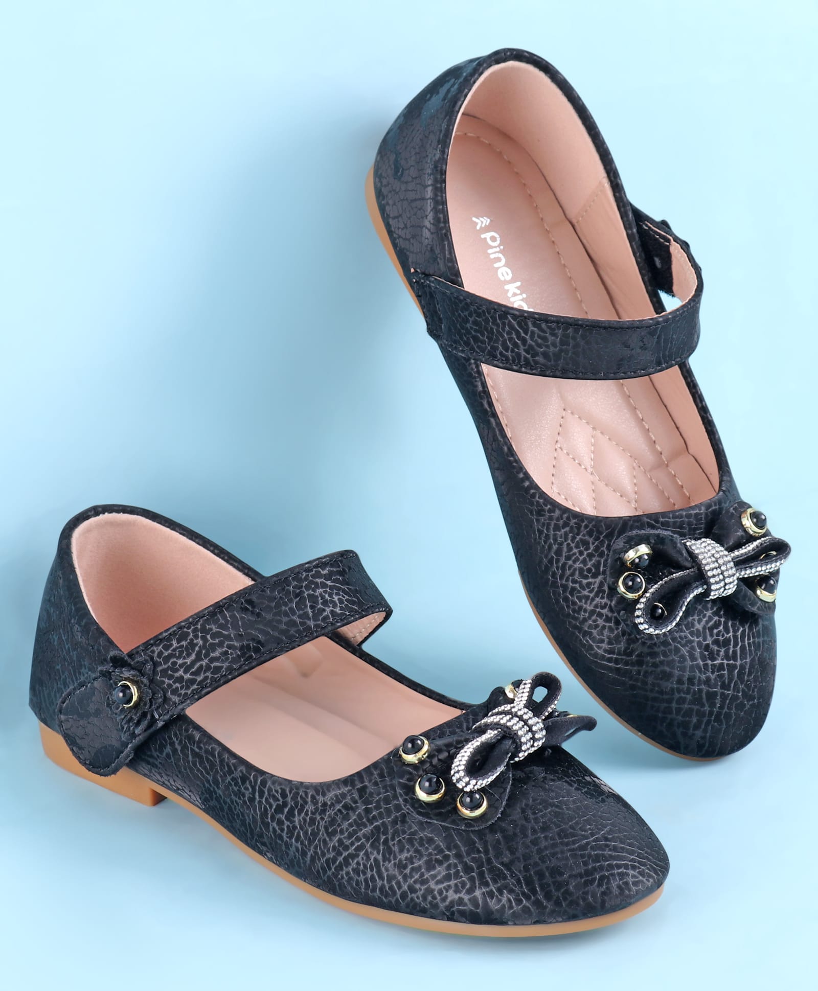 Pine Kids Velcro Closure Ballerina With Bow Applique - Black-image-36