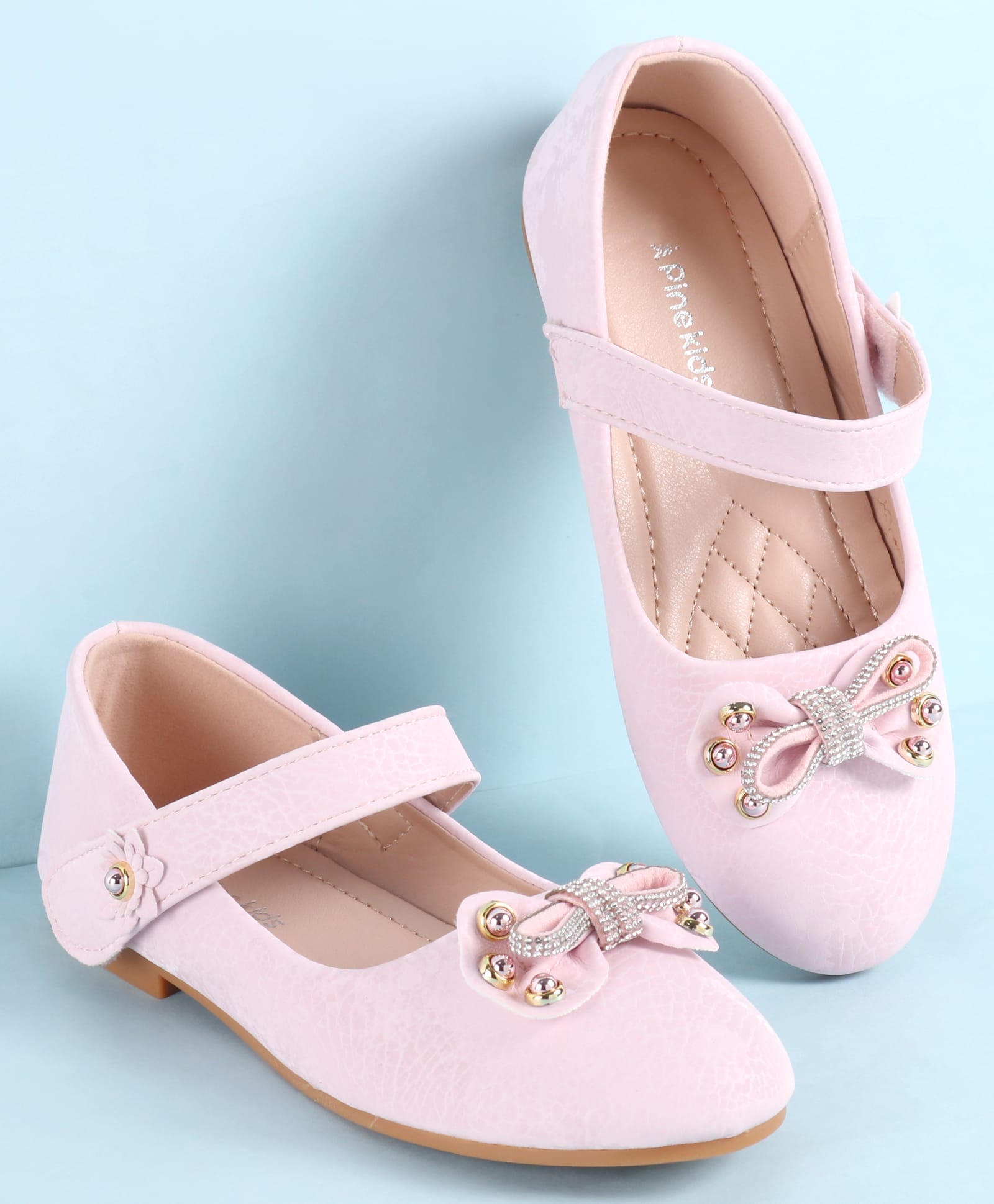 Pine Kids Velcro Closure Solid Coloured Ballerina With Bow Applique - Pink-image-11