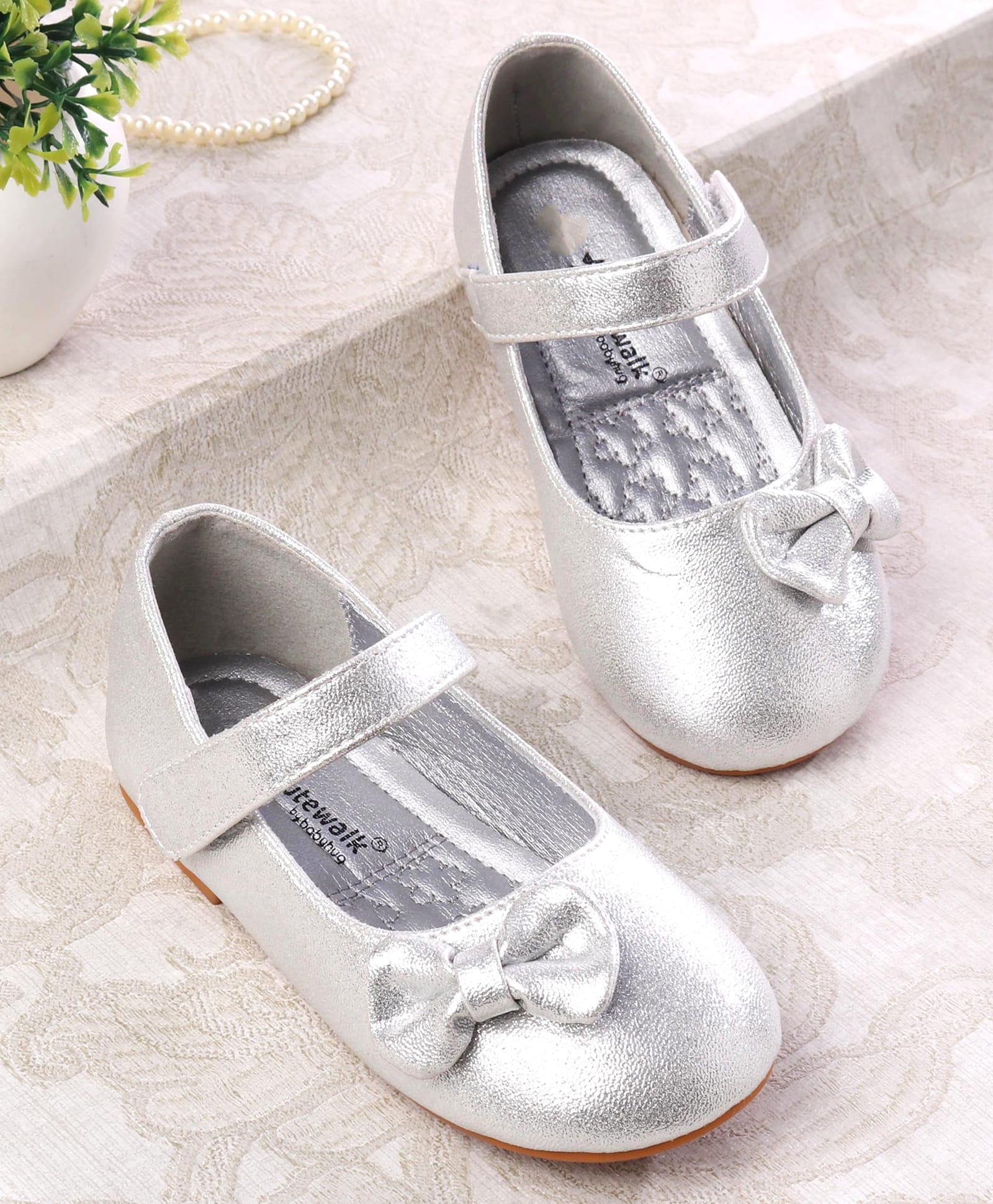 Cute Walk by Babyhug Ballerina with Velcro Closer & Bow Applique - Silver-image-19