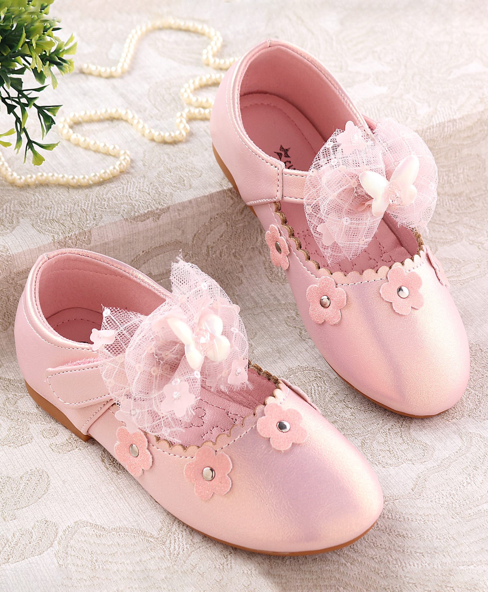 Cute Walk by Babyhug Velcro Closure Ballerina with Butterfly & Floral Applique - Pink-picture-28