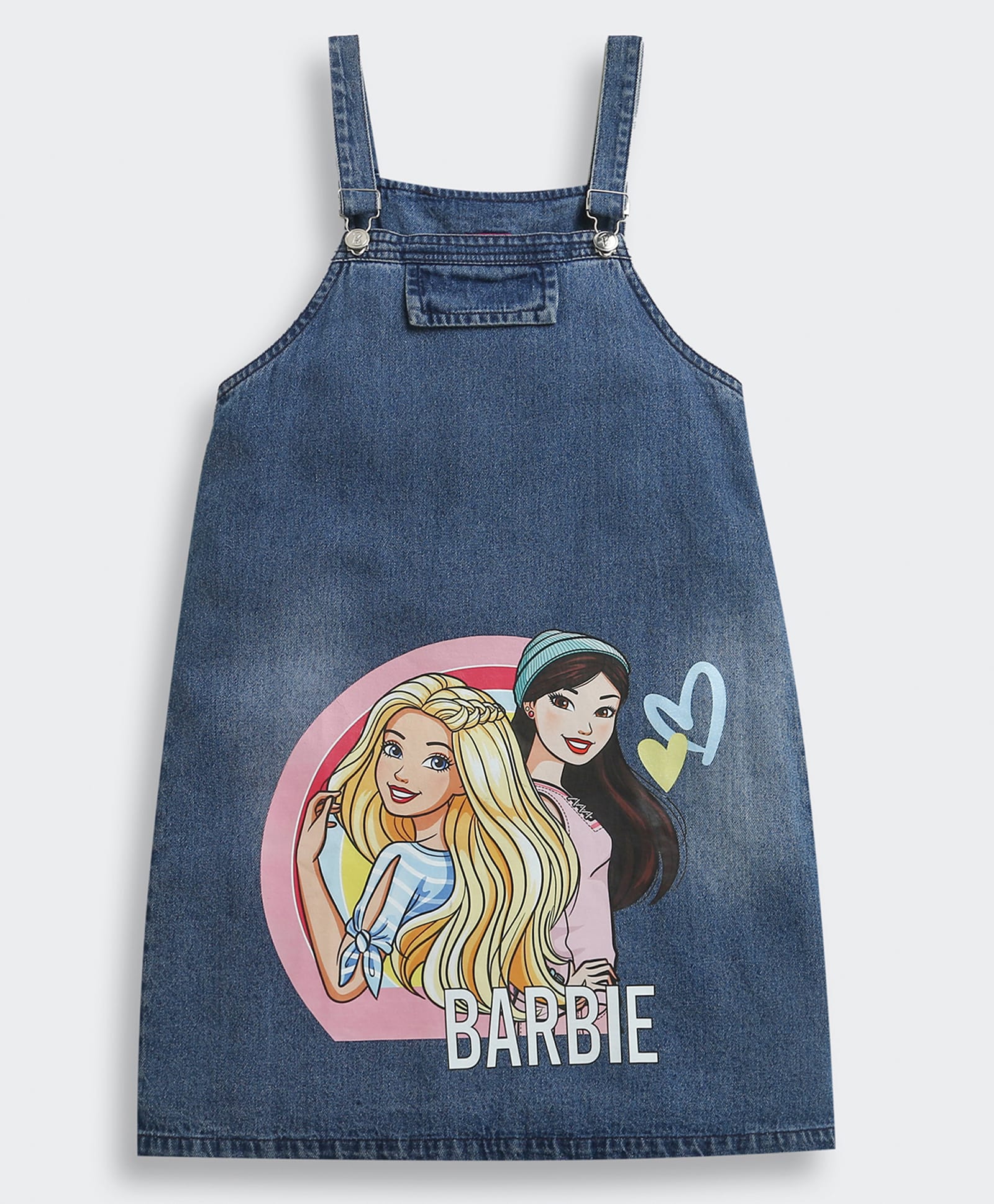 Barbie by Tiny Girl Denim Mattel Featuring Sleeveless Characters Printed Dungaree - Dark Blue-picture-21