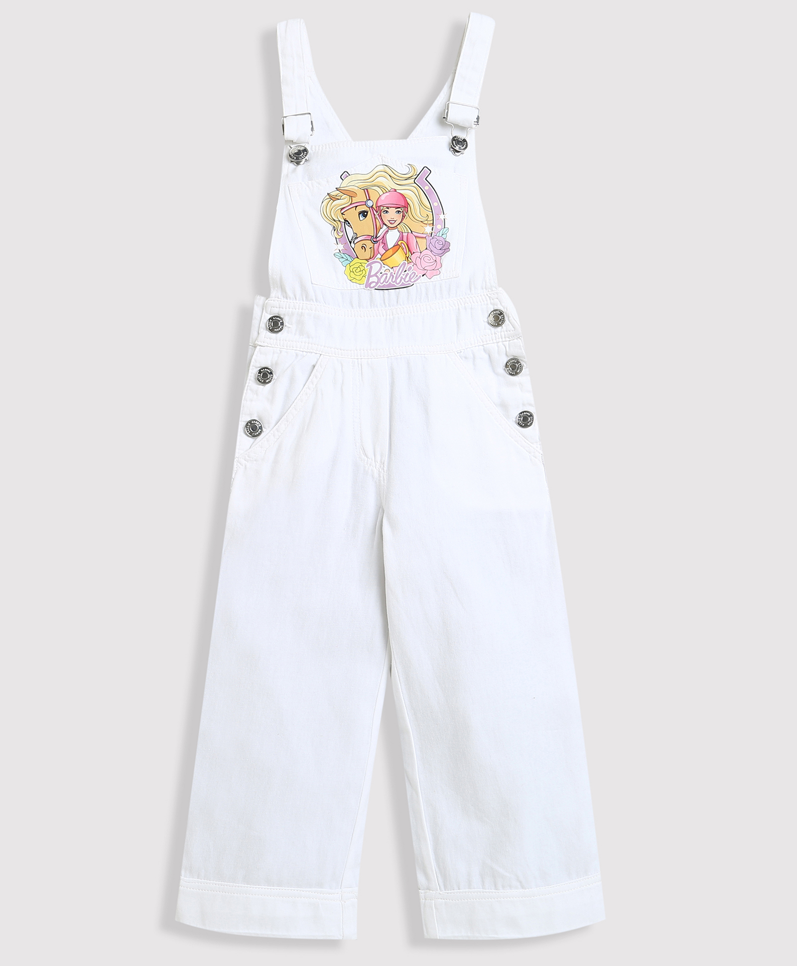 Barbie by Tiny Girl Denim Mattel Featuring Sleeveless Character Printed Dungaree - Off White-picture-26