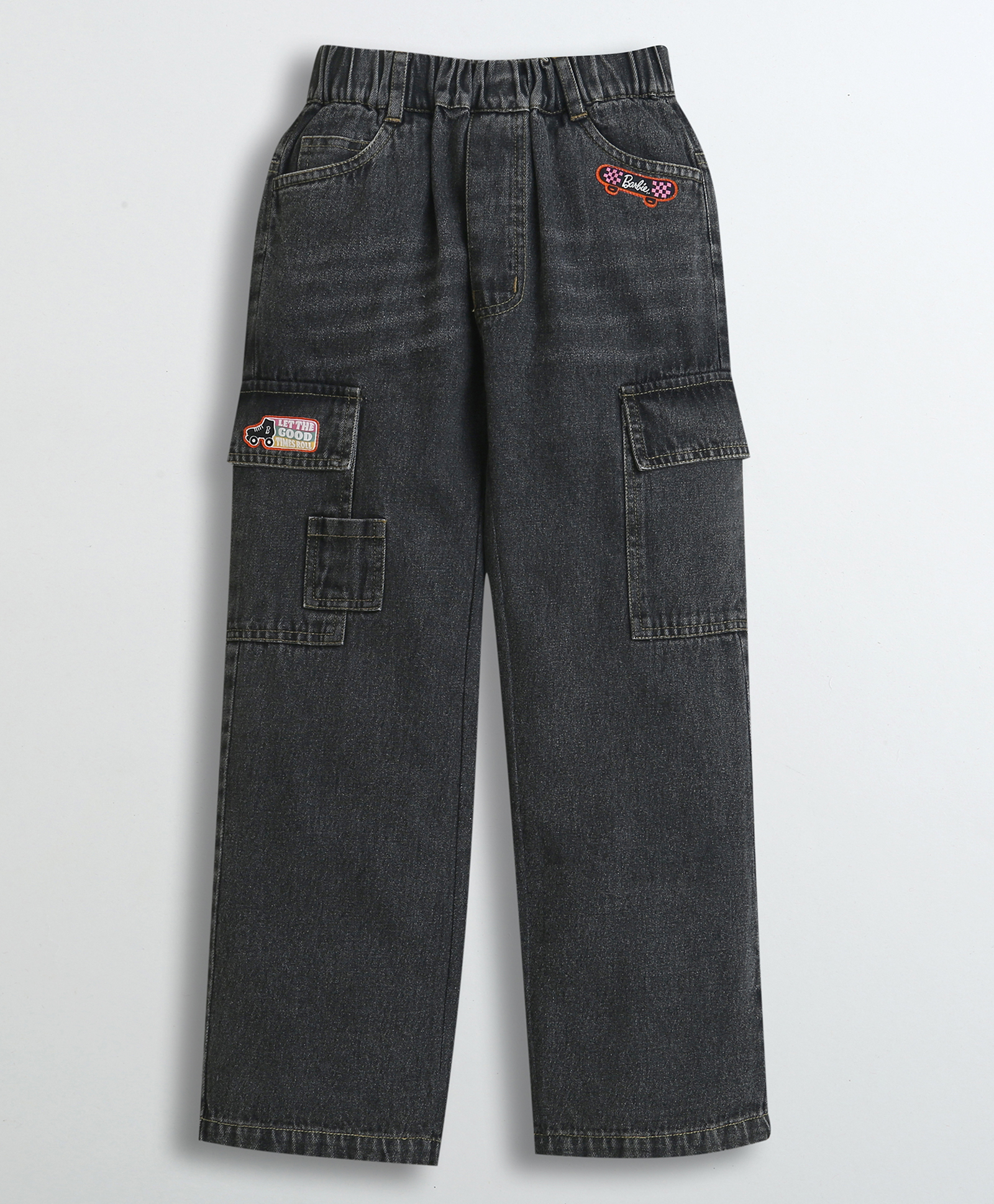Barbie by Tiny Girl Denim Mild Washed Cargo Pants - Dark Gray-picture-13