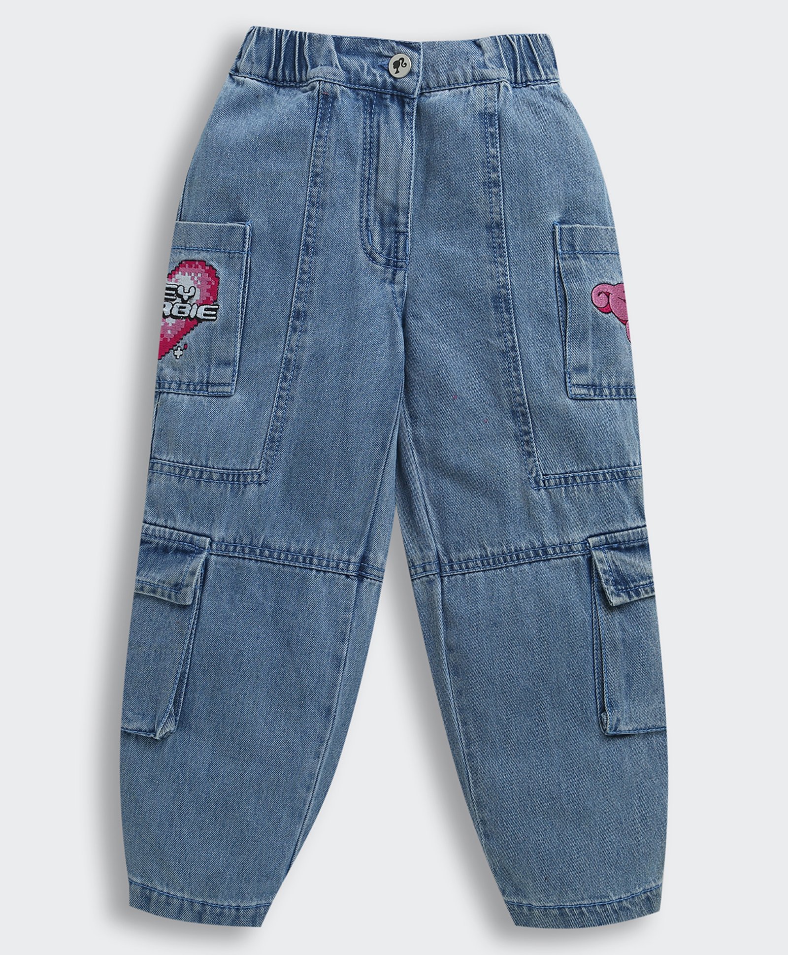 Barbie by Tiny Girl Denim Heart Embroidered Cargo Pants - Blue-image-15