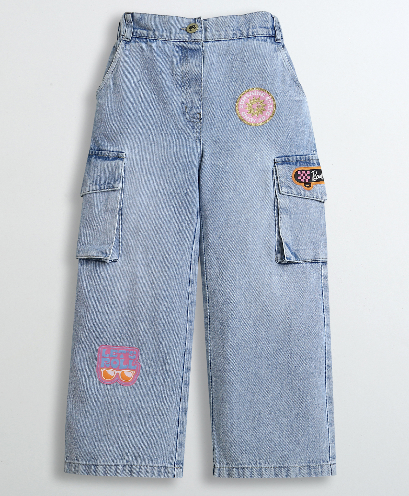 Barbie by Tiny Girl Mattel Featuring Pocket Detailed Typography Patch Detailed & Barbie Logo Printed Cargo Pant - Light Blue-picture-20