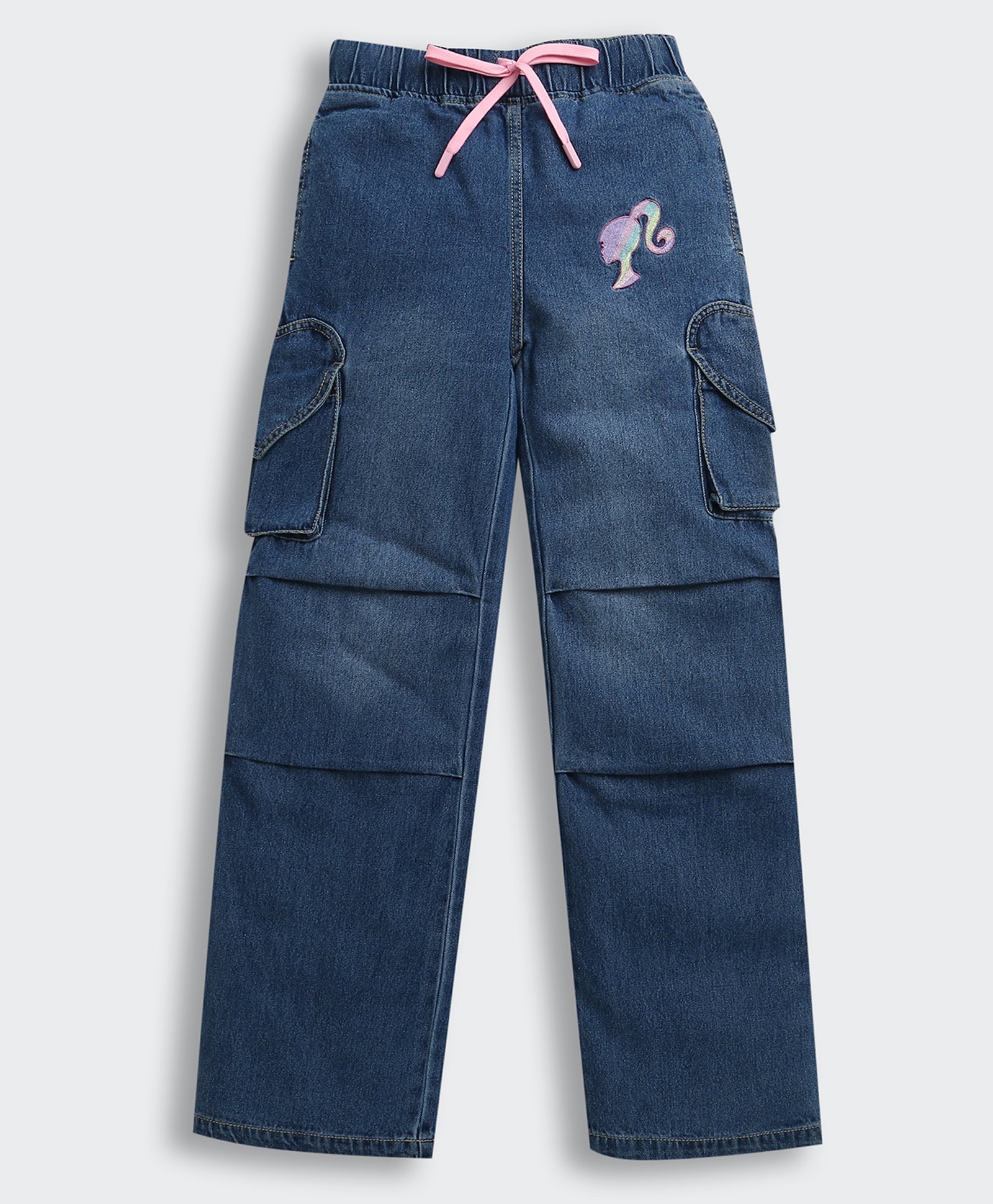 Barbie by Tiny Girl Denim Mild Washed & Heard Shaped Pocket Detailed Cargo Pant - Dark Blue-picture-23