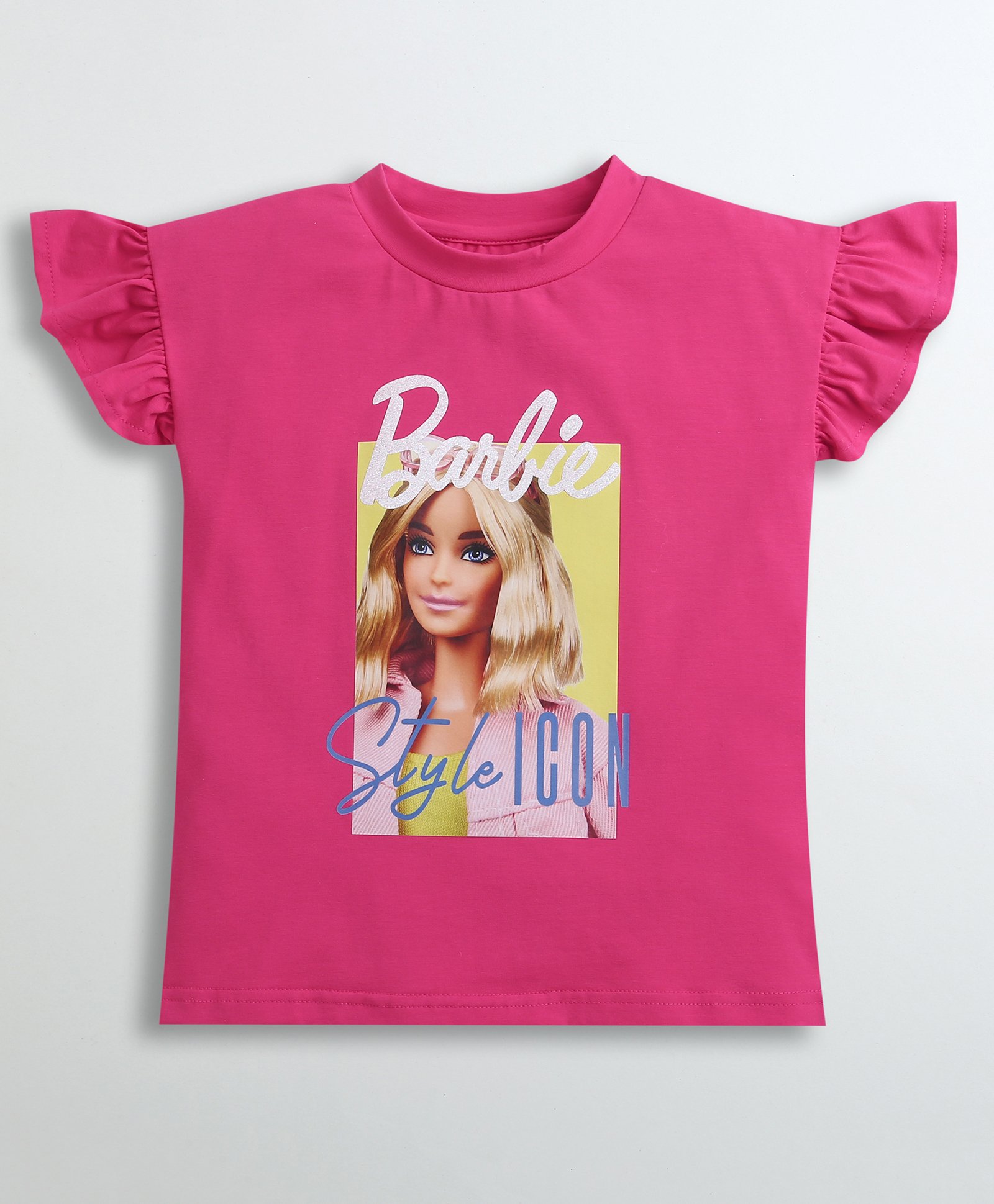 Barbie by Tiny Girl Mattel Featuring Flutter Sleeves Barbie Printed Top - Hot Pink-picture-15