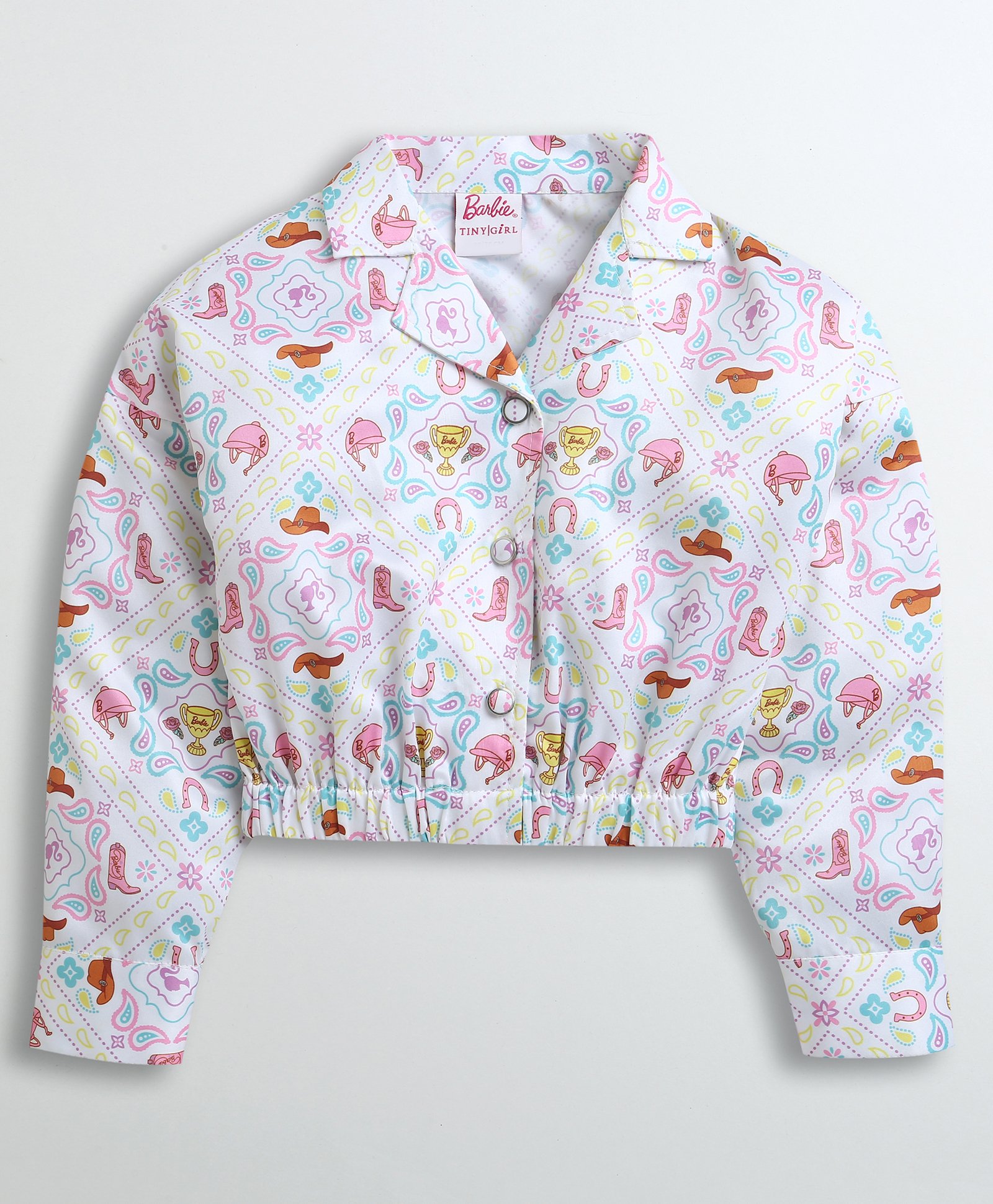 Barbie by Tiny Girl Full Sleeves Paisley Printed Shirt Style Top - Pink & White-picture-20