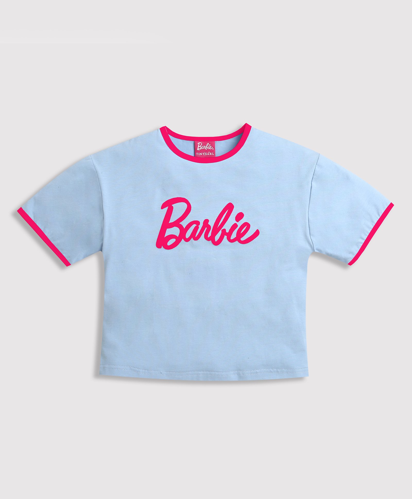Barbie by Tiny Girl Cotton Half Sleeves Brand Name Printed Top - Powder Blue-picture-18