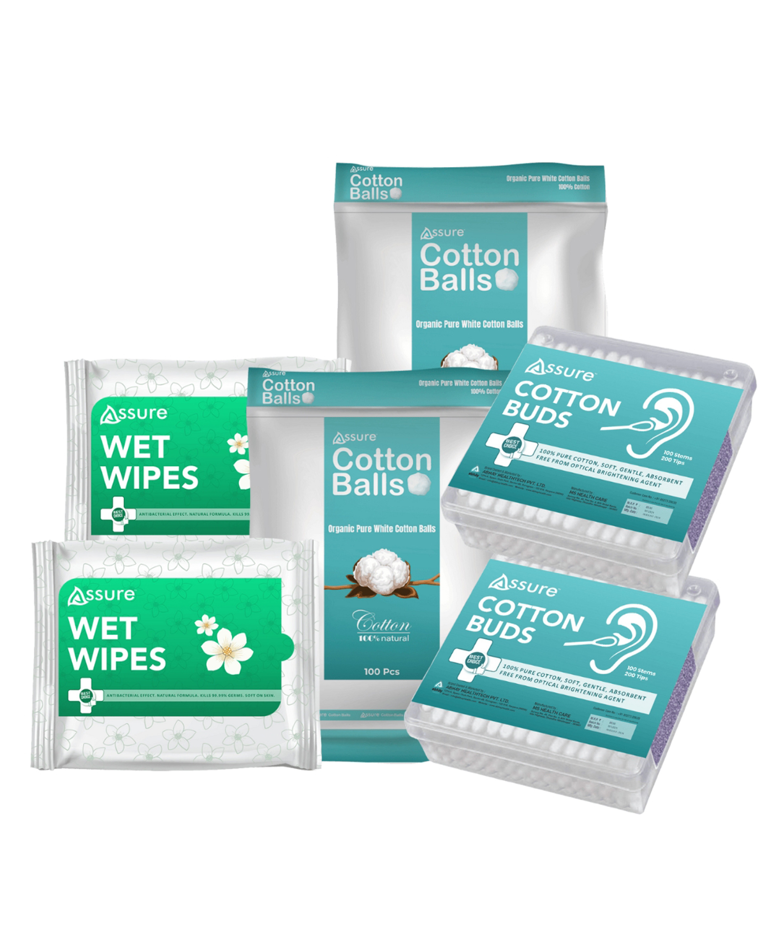 Assure Personal Care Set, Cotton Balls 100 Pcs, Cotton Buds 100 Sticks, Wet Wipes 30N (Set of 2)-picture-11