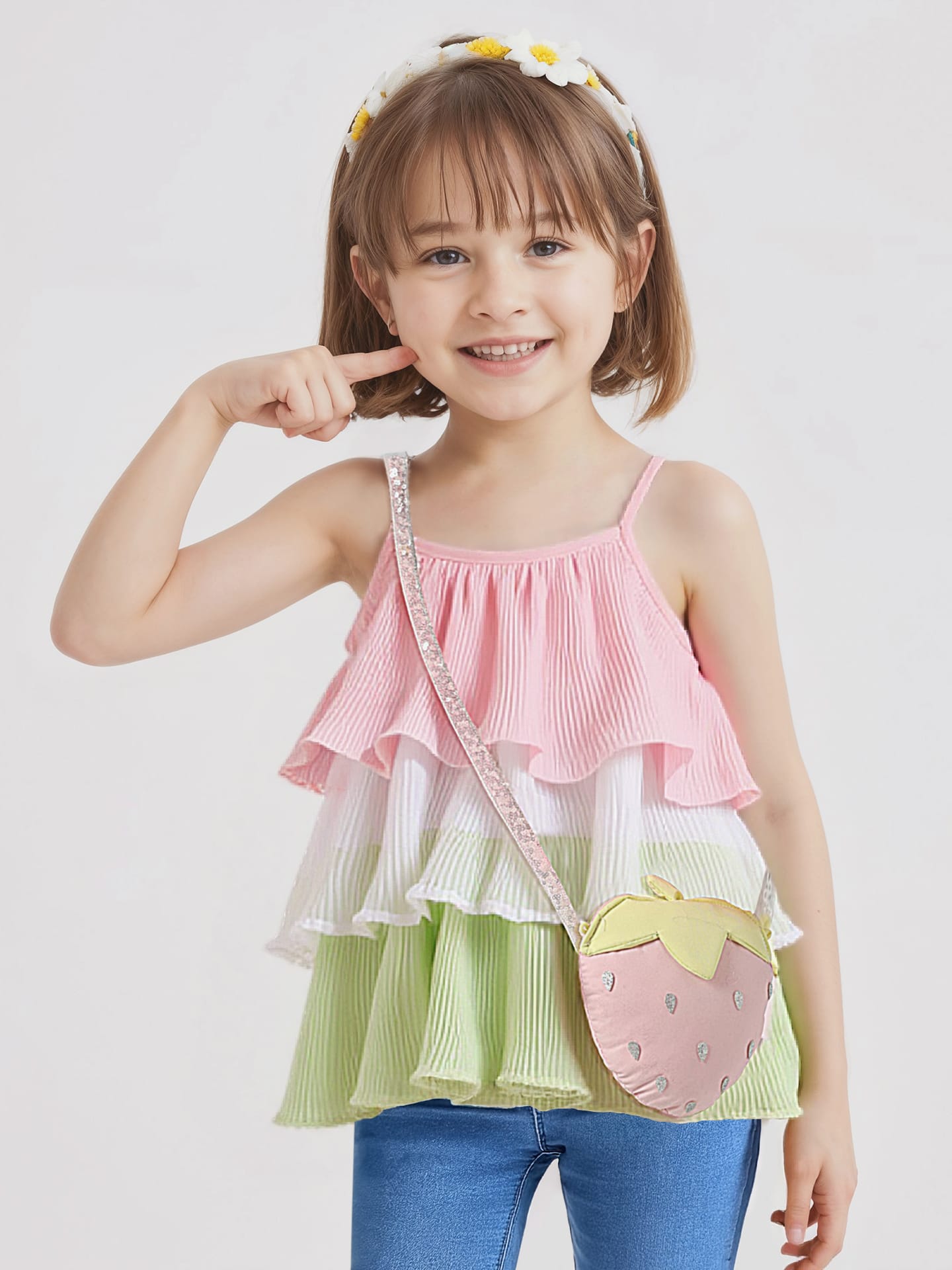 Little Kangaroos Woven Sleeveless Layered Party Top With Color Block Design & Sling Bag - Pink-image-2