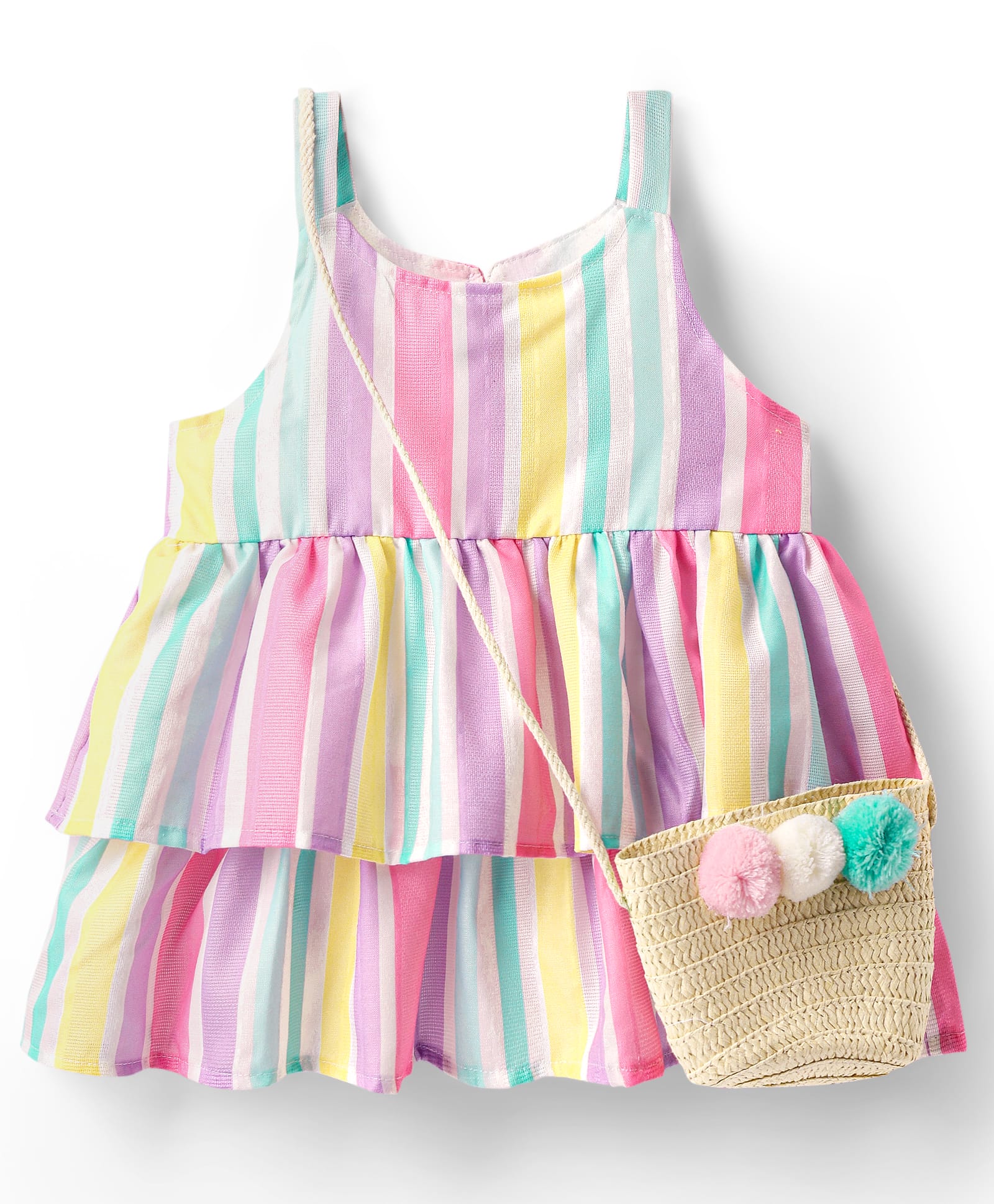 Little Kangaroos Woven Sleeveless Striped Party Top With Sling Bag - Pink-image-35