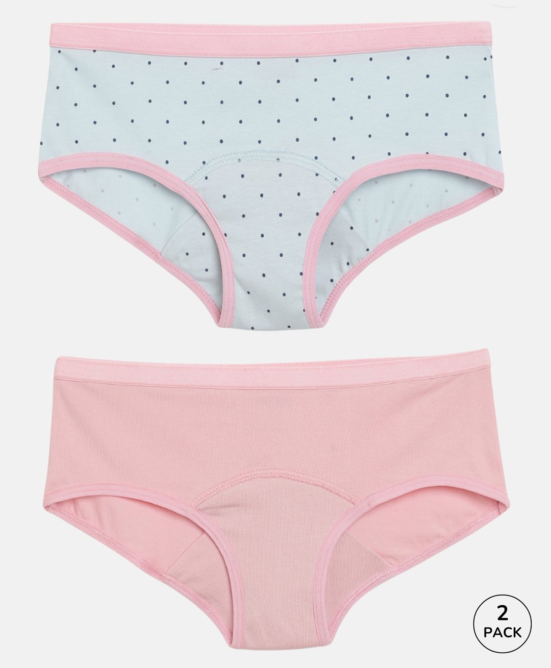 Mackly Pack Of 2 Cotton Elastane Solid & Polka Dots Printed Leak Proof Panties - Navy Dot & Pink-image-31