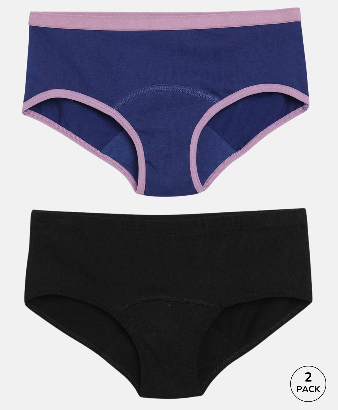Mackly Pack Of 2 Cotton Elastane Solid Leak Proof Panties - Royal Blue & Black-image-3