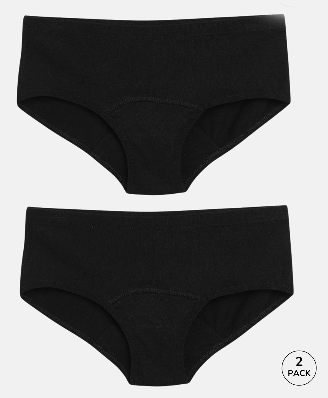 Mackly Pack Of 2 Cotton Elastane Solid Leak Proof Panties - Black-image-1