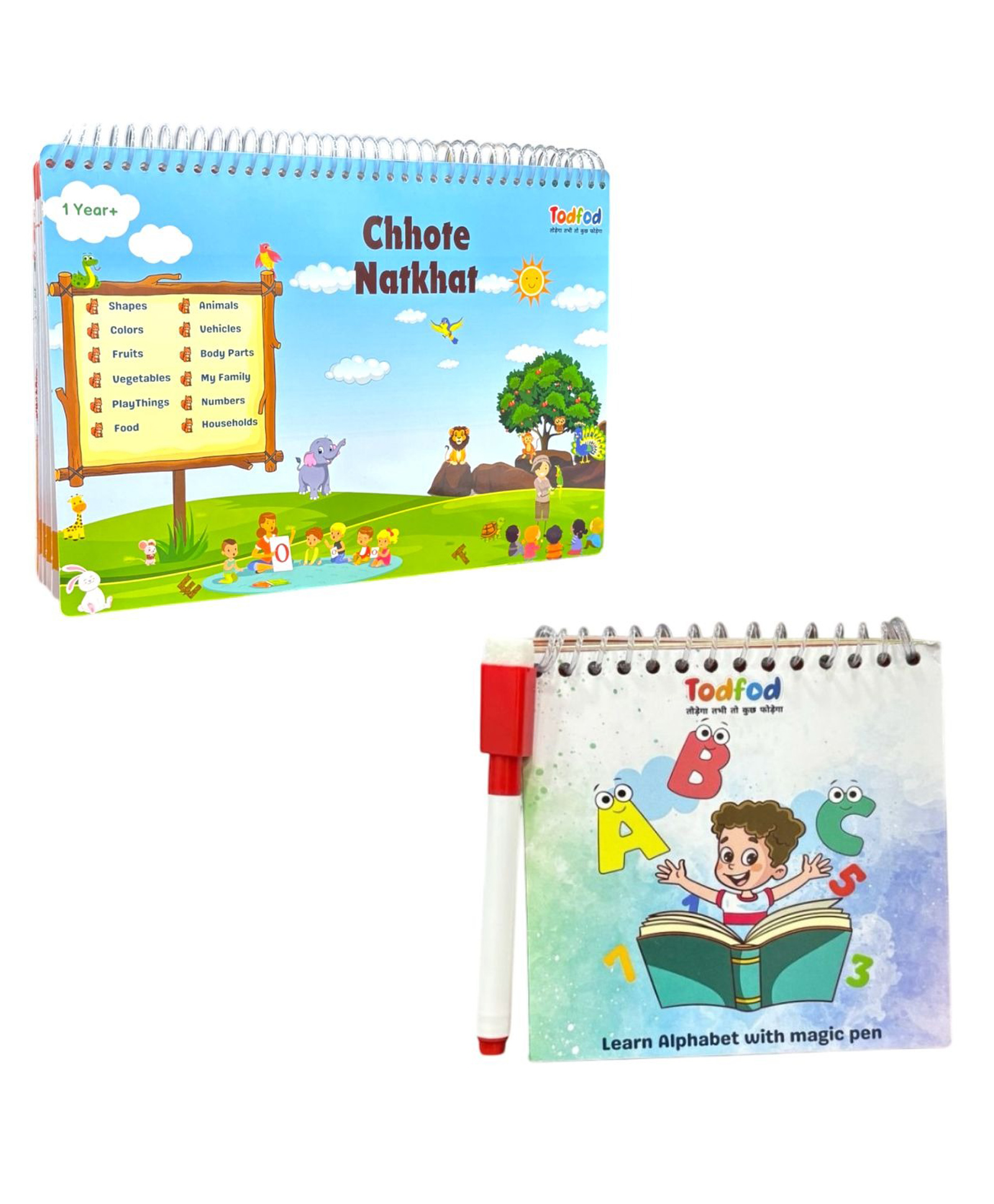 Chhote Natkhat All in One Early Learning Board Book For Kids & Rewritable English Alphabet Writing Practice Book with Erasable Pen - English-image-1