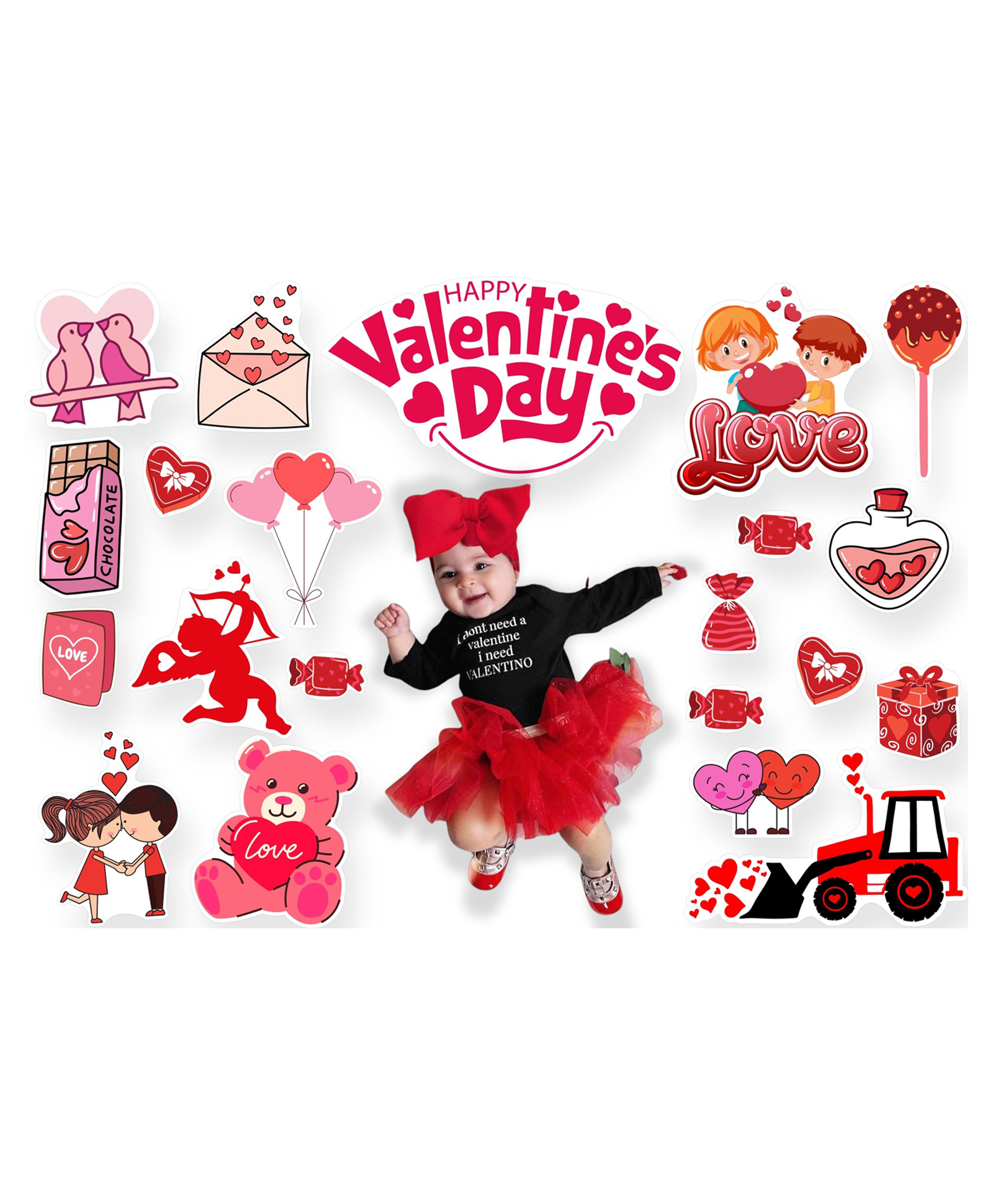 TodFod 20+ Pcs valentine Theme Photo Booth Cards/Props for Boys, Kids, New Born, valentine Theme Props for Photoshoot Celebrations Decorations valentine Props Cardstock