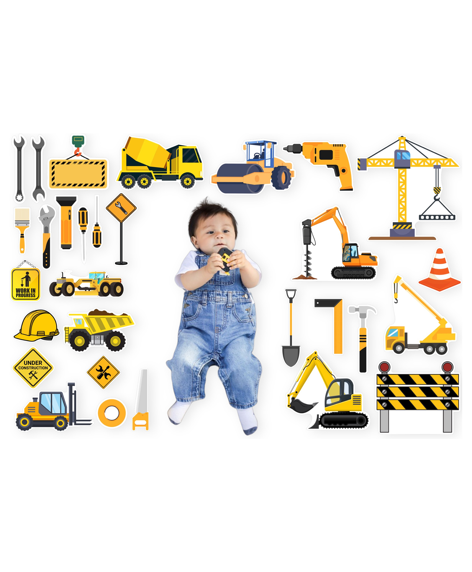 TodFod 20+ Pcs construction Theme Photo Booth Cards/Props for Boys, Kids, New Born, construction Theme Props for Photoshoot Celebrations Decorations construction Props Cardstock-image-27