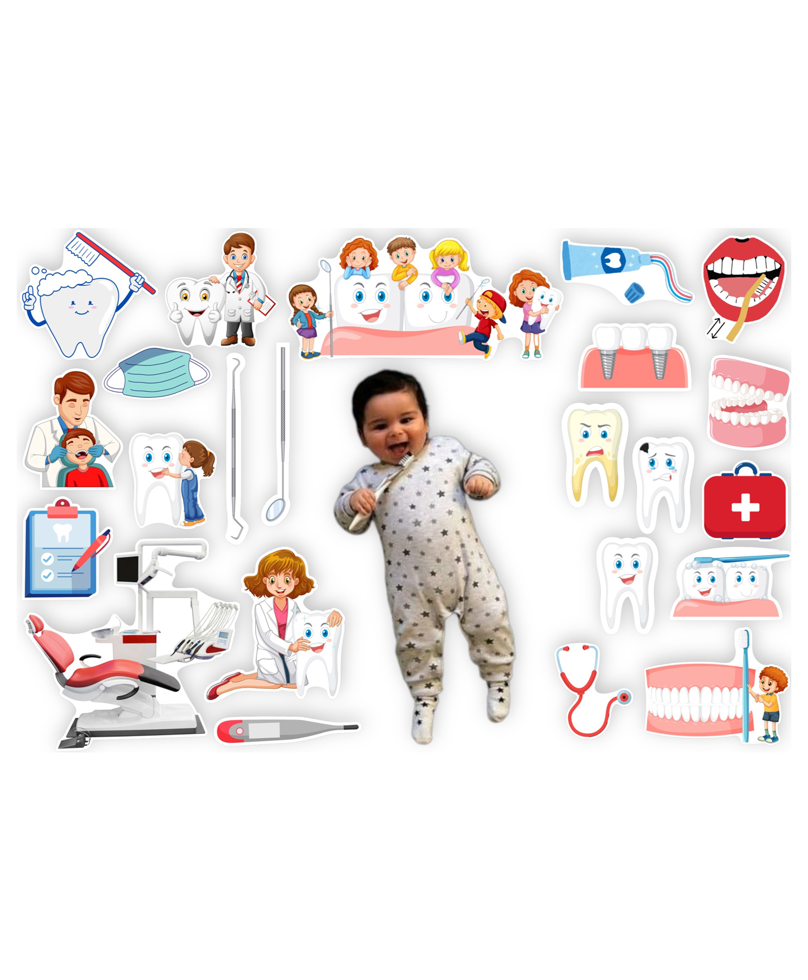 TodFod 20+ Pcs Dentist Theme Photo Booth Cards/Props for Boys, Kids, New Born, Dentist Theme Props for Photoshoot Celebrations Decorations Dentist Props Cardstock-image-41