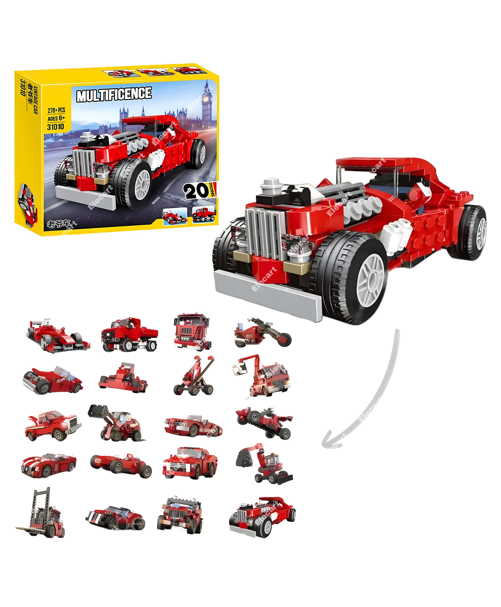 Elecart Swift Architect 20-in-1 STEM Building Blocks Set278+ Pieces Educational Construction Kit for Kids | Build Racing Cars, Bikes, Jeeps, SUVs | Model 31010-image-41