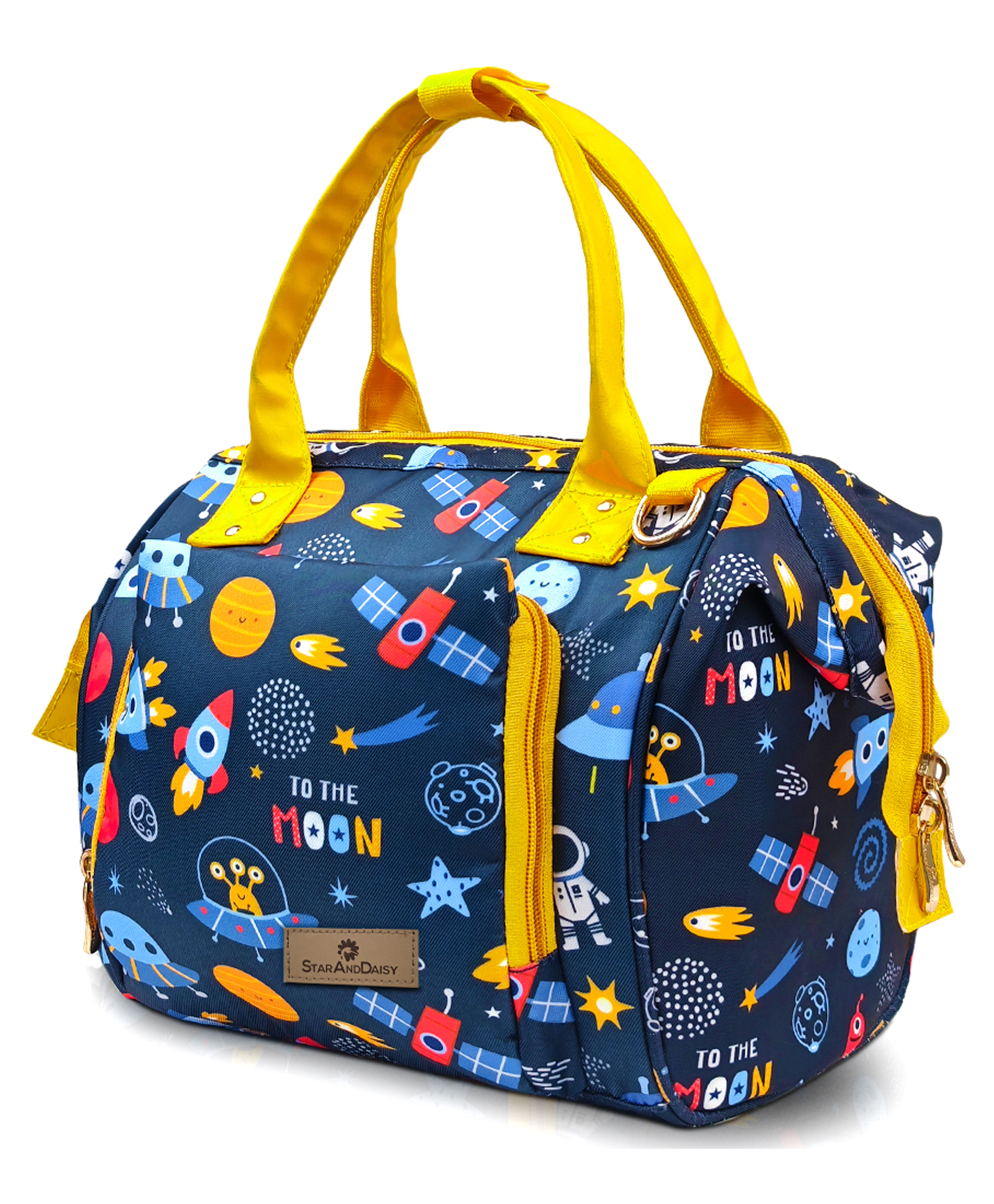 StarAndDaisy Bag for Mothers for Travel, Newborn Baby Diaper Bags with Multiple Pockets, Back Opening, Waterproof Pocket, Space Print - Blue-image-23