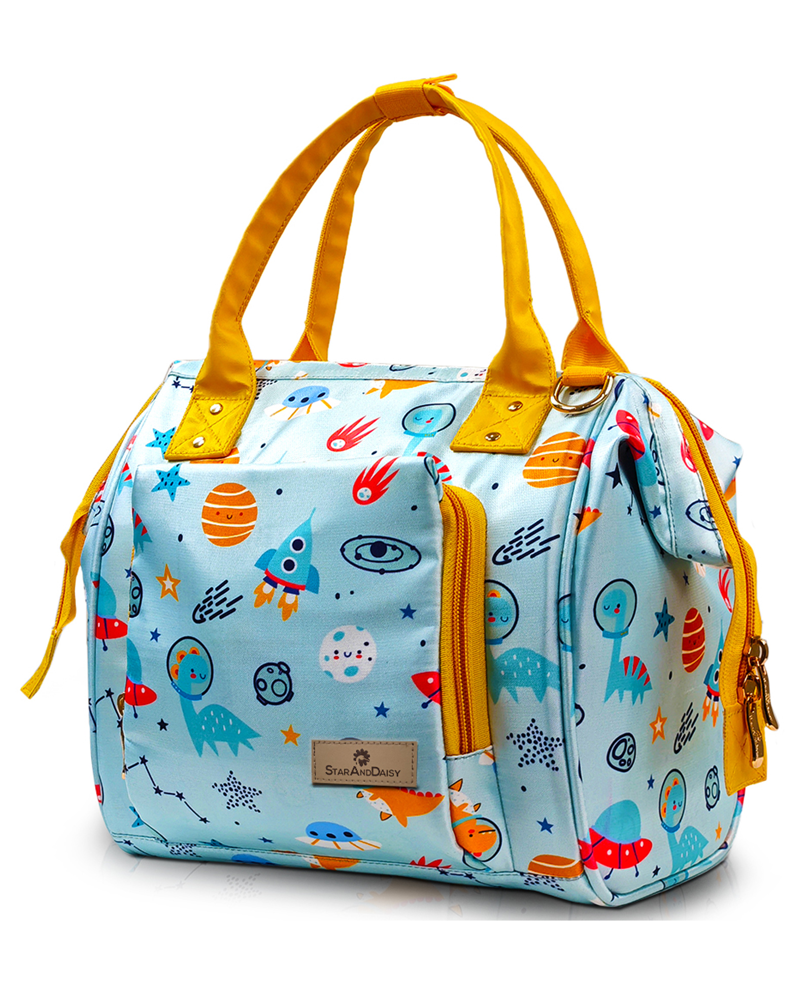 StarAndDaisy Bag for Mothers for Travel, Newborn Baby Diaper Bags with Multiple Pockets, Back Opening, Waterproof Pocket, Dinosaur Print - Sky Blue-image-48
