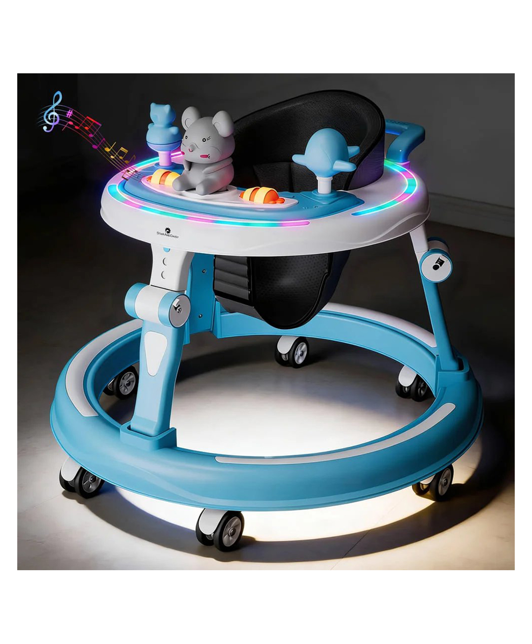 StarAndDaisy 360 Baby Walker 6-24 Months / 7 Level Height Adjustment Walker for Kids Boy and Girl with Intergrated RGB Lights, Switchable Food & Musical Toy Tray / Premium Baby Activity Walker - Grey-image-36