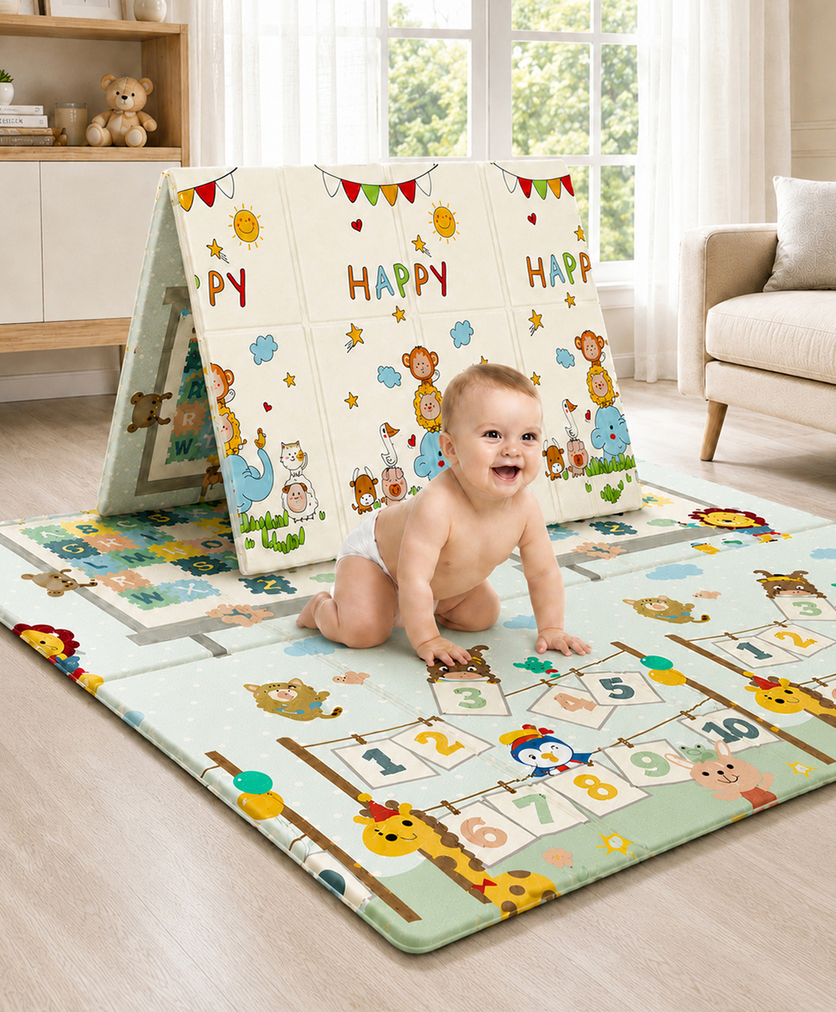 StarAndDaisy Play Mat Reversible & Foldable with Alphabet & Traffic Print - White-image-10
