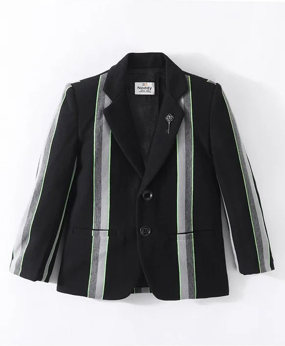 Noddy Knitted Full Sleeves Striped Blazer - Black-picture-38