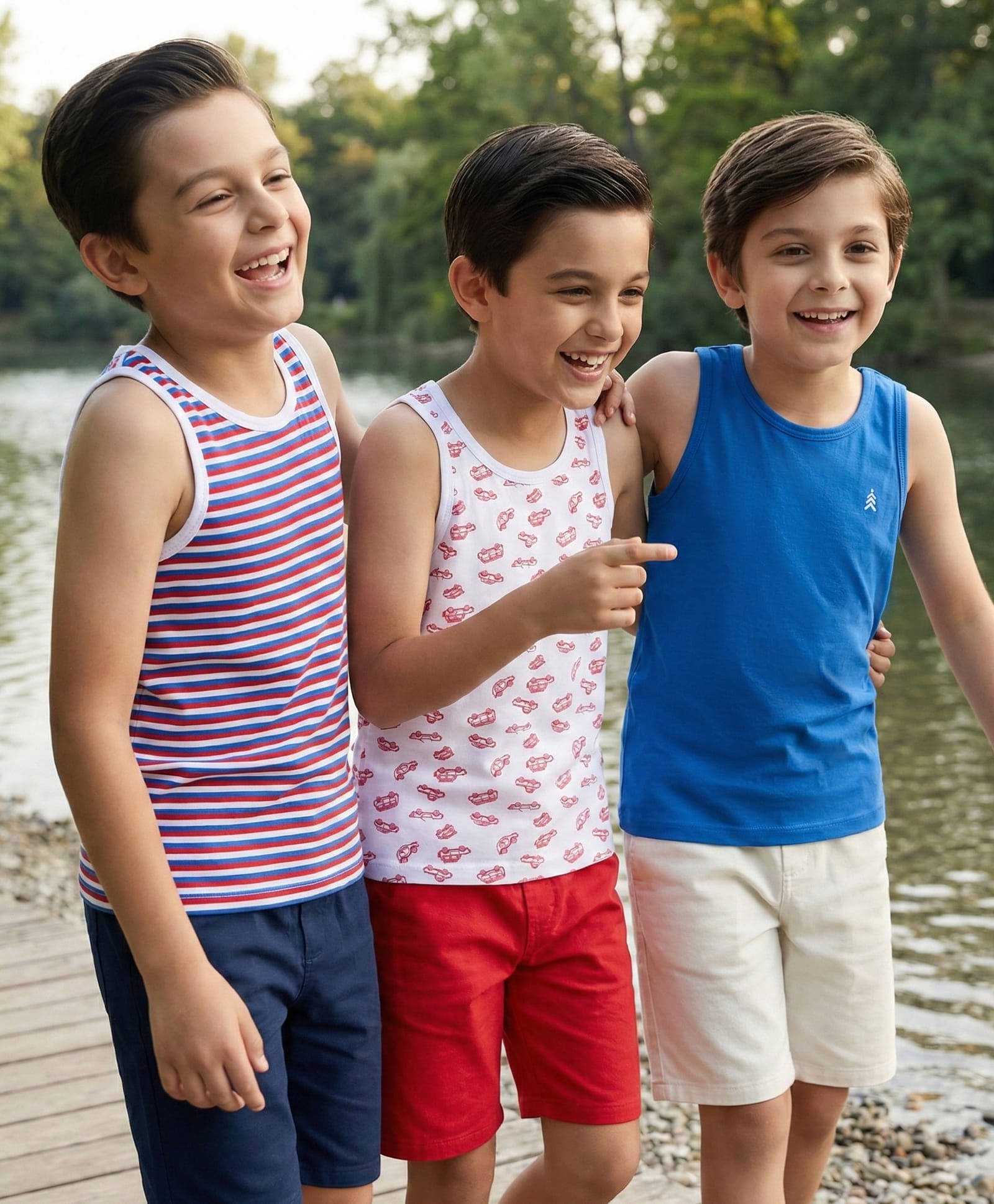 Pine Kids Cotton Lycra Knit Sleeveless Vests with Stripes & Cars Print (Colour May Vary)-image-8