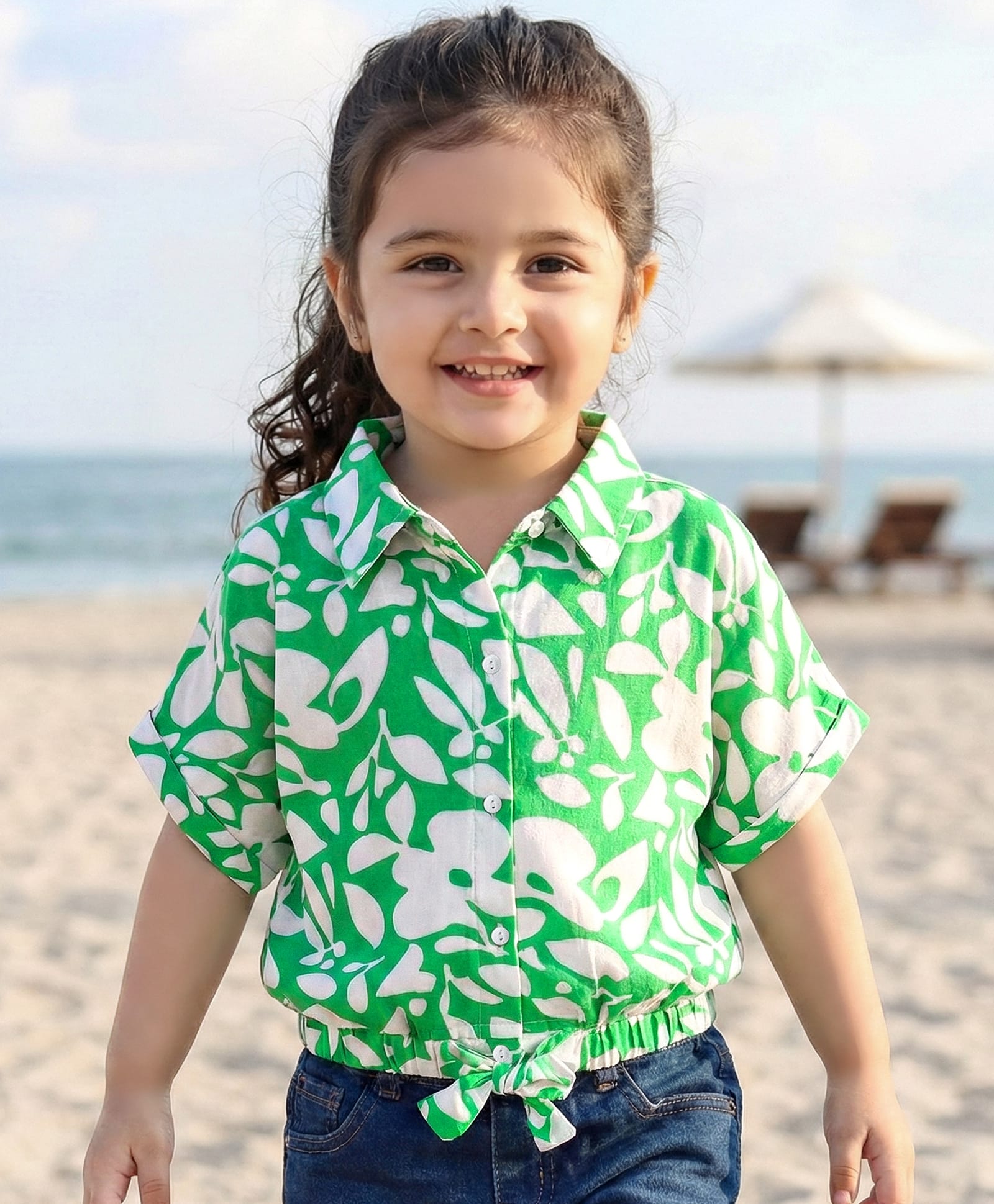 Babyhug Woven Half Sleeves Top With Floral Print - Light Green