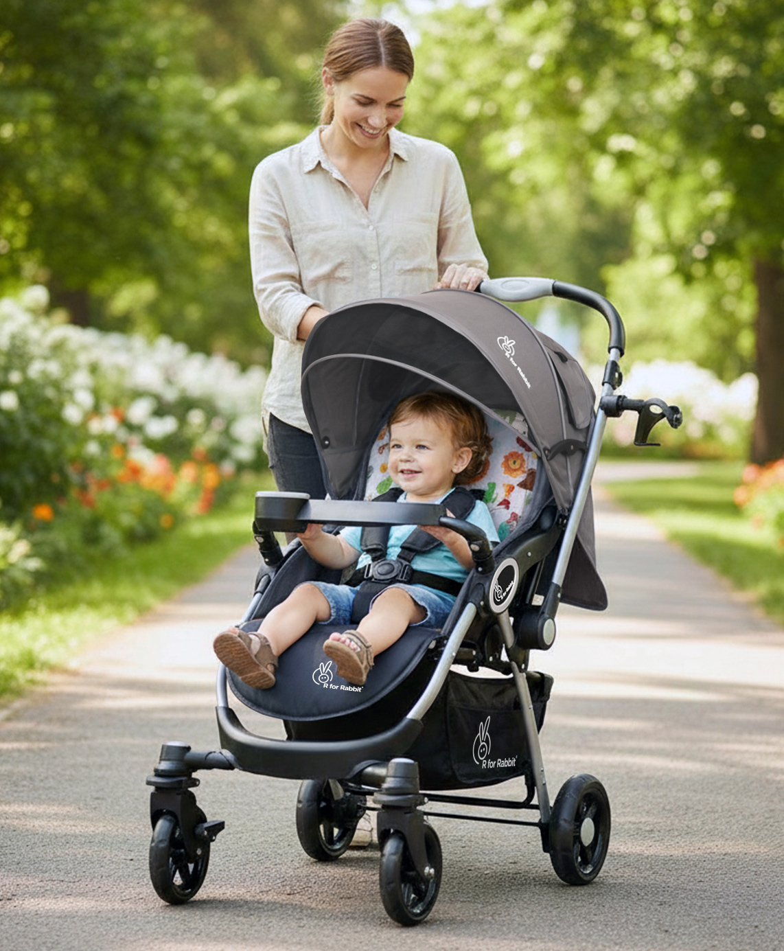 R for Rabbit Premium Chocolate Ride Stylish Baby Stroller and Pram for Baby Kids Infants Newborn - Grey Safari